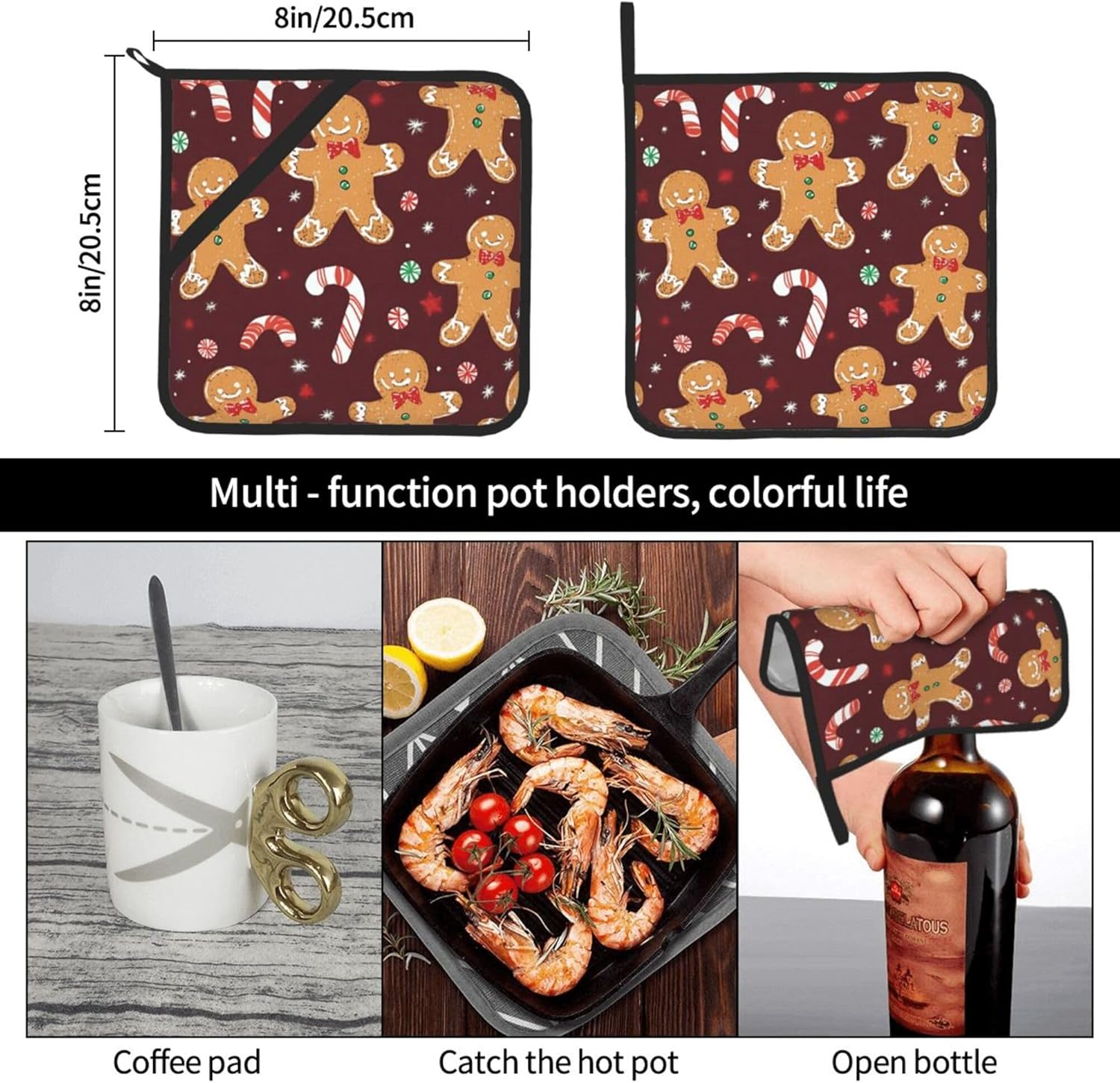 Christmas Gingerbread Candy Pot Holders Set of 2