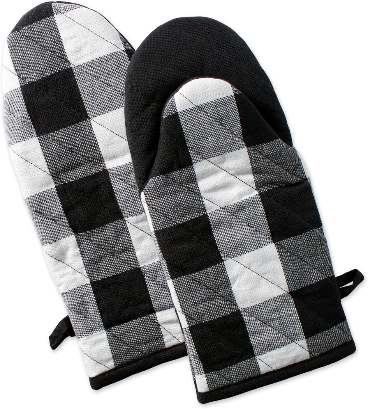 DII Buffalo Check Kitchen Collection Oven Mitt Set Black White 2 Piece