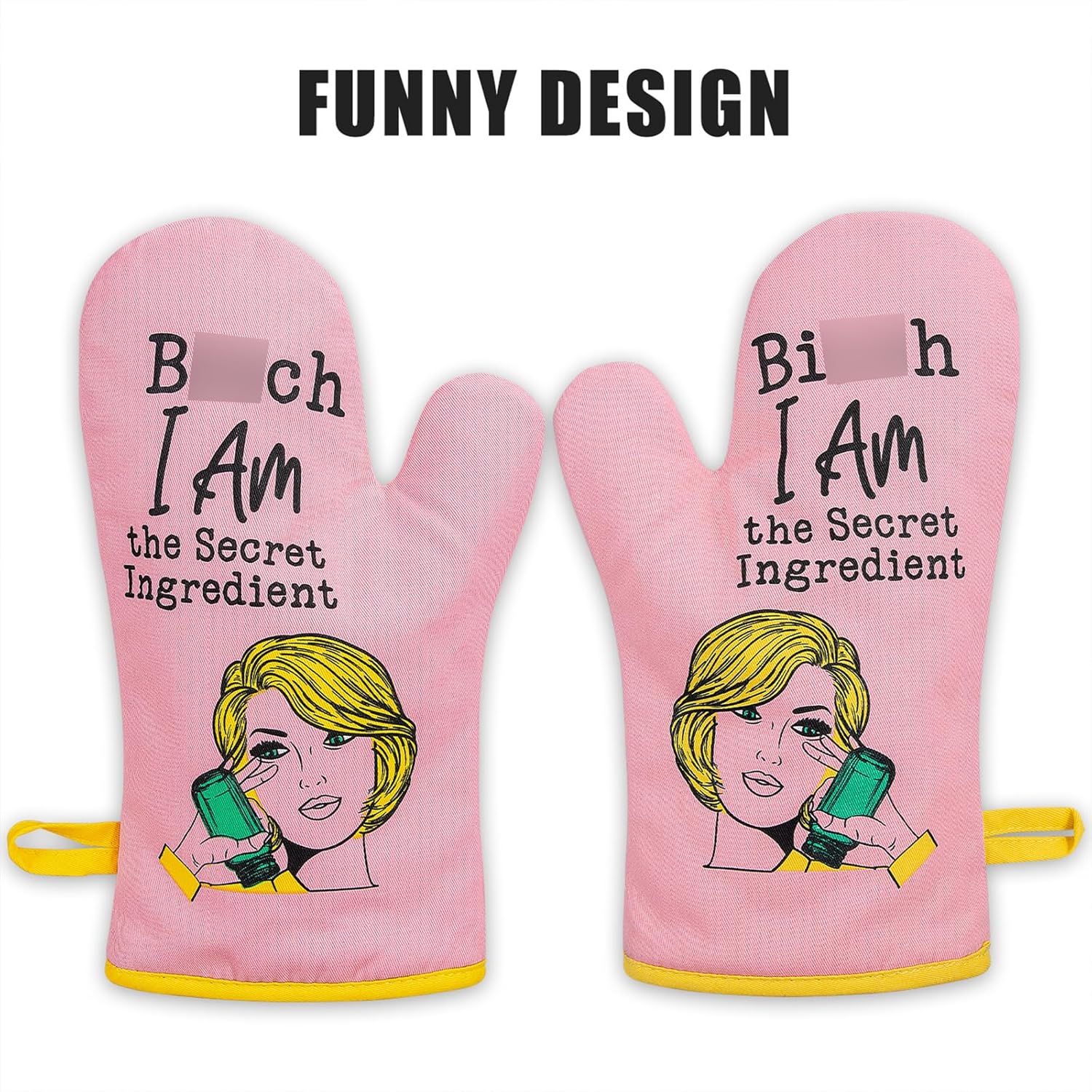 Funny Pink Oven Mitt Set for Baking Kitchen_GF