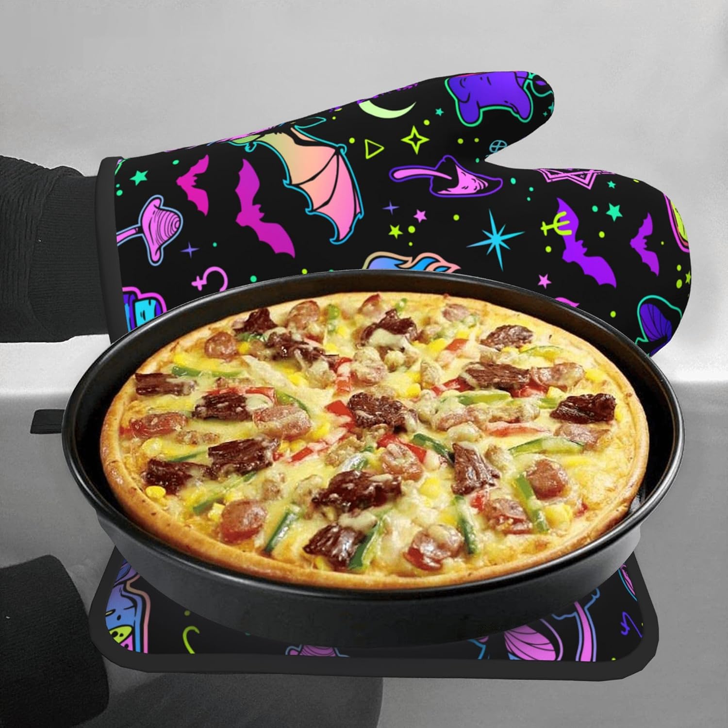 Fashionable High-Quality Halloween Goth Witchy Oven Mitts and Potholders