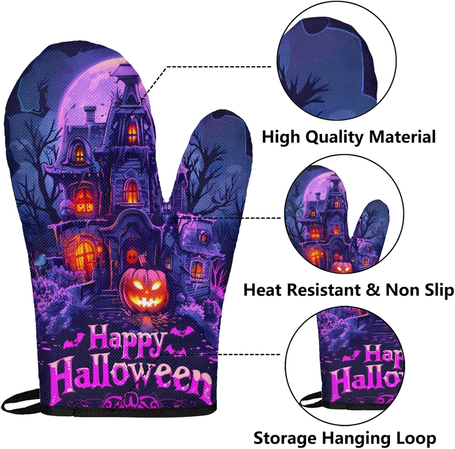 TropicalLife Happy Halloween Oven Mitts and Pot Holders 4Pcs Set