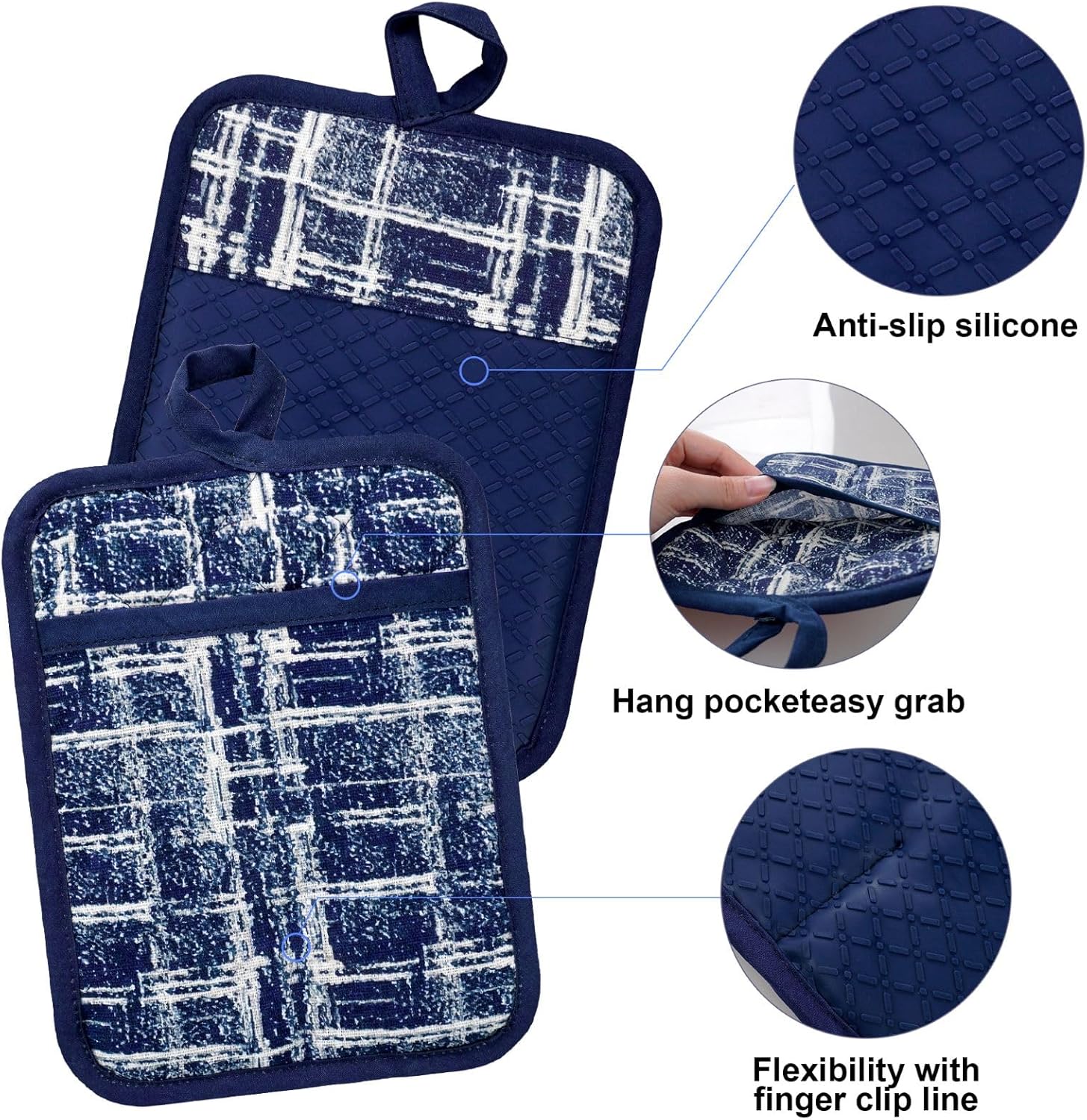 Alselo Oven Mitts and Pot Holders Set of 5 with Cooking Apron Navy