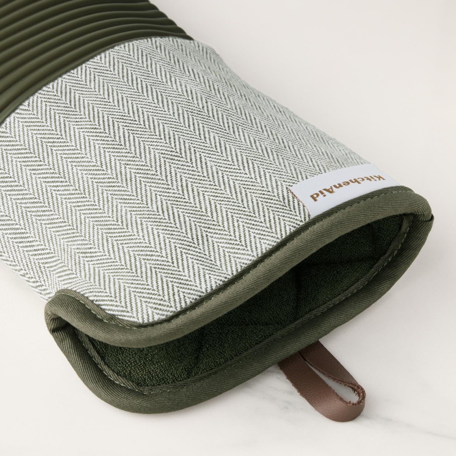 Two-Piece Heat Resistant Silicone Oven Mitts Deep Forest Green 7x14