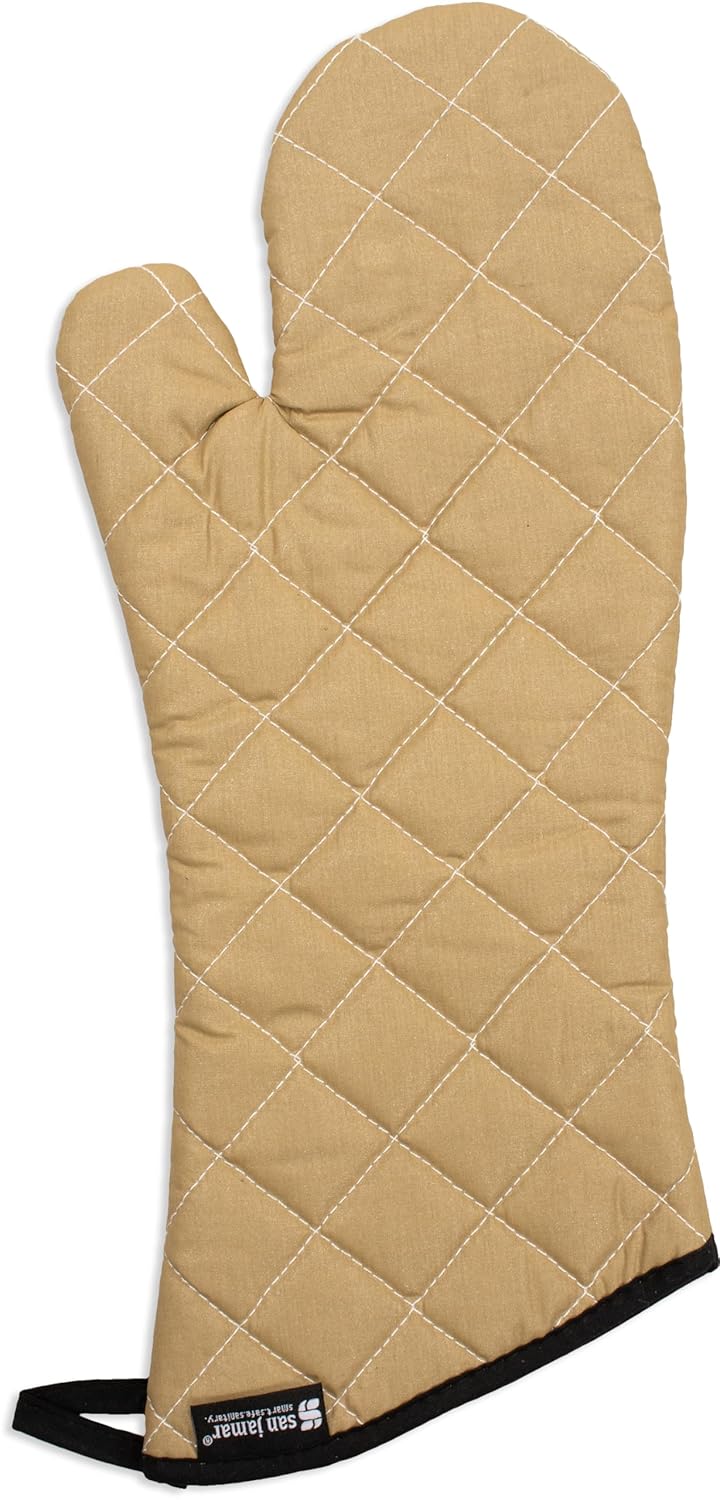 San Jamar 17 Tan Oven Mitts with Heat Protection