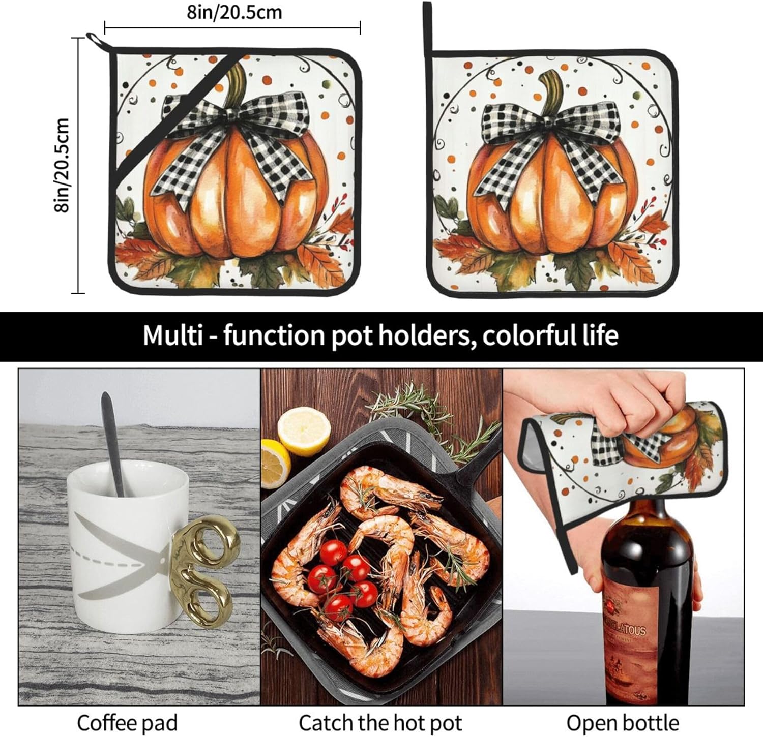 Orange Polka Dot Fall Pumpkin Pot Holder Set of 2 - Heat Resistant