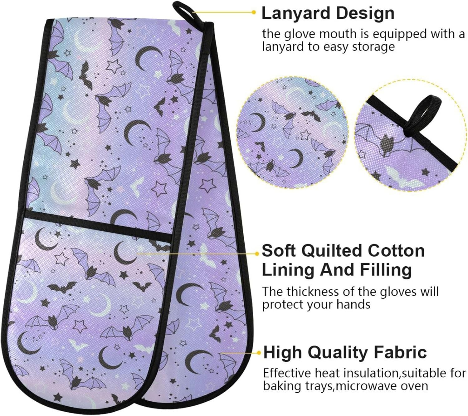 Cute Pattern Bats Halloween Protective Oven Mitts for Trick-or-Treat