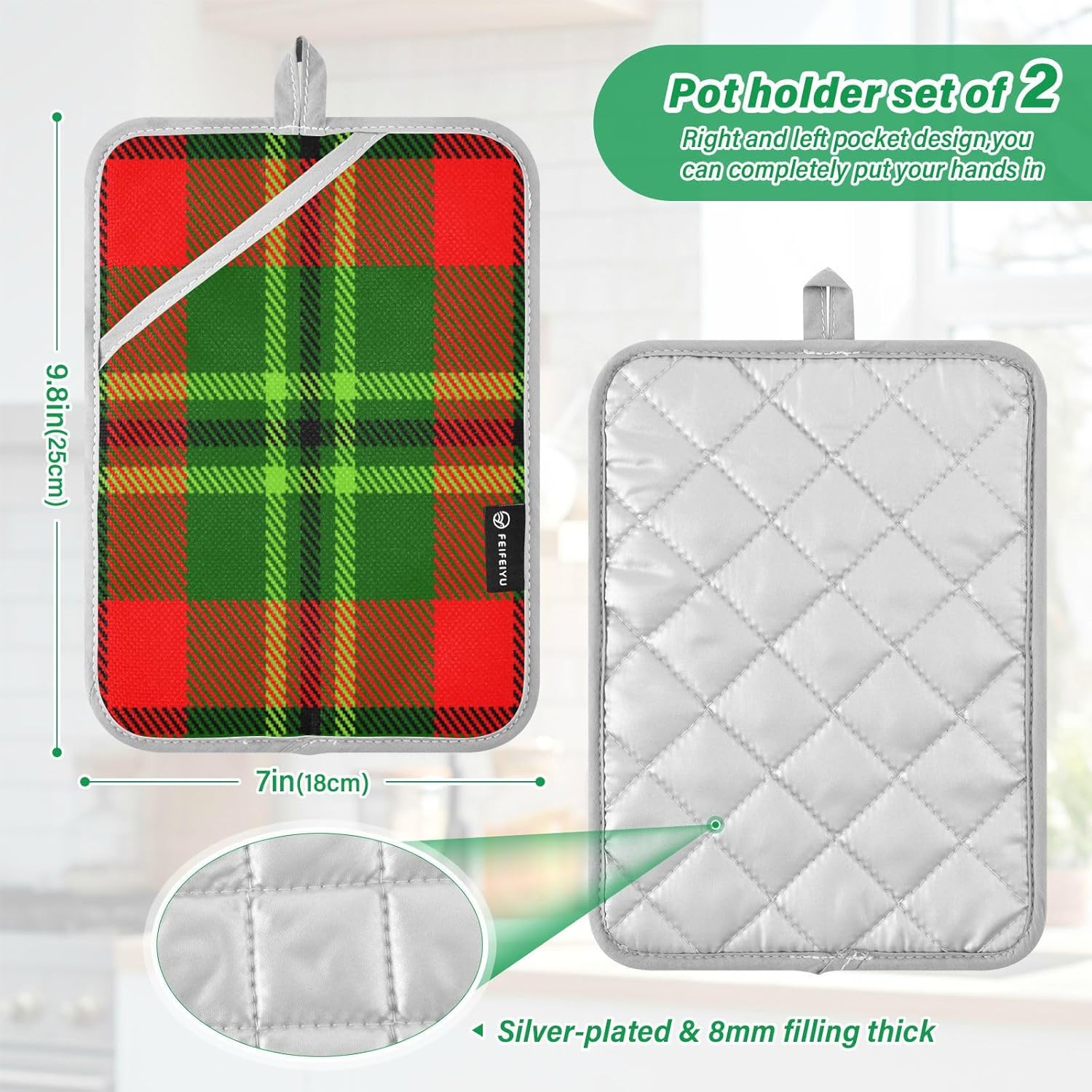 Kcldeci Green Red Tartan Plaid 2Pack Pot Holder Set Heat Resistant Patternd 101