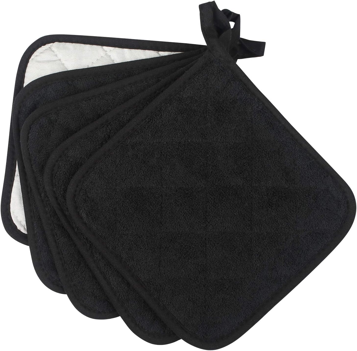 Lifaith 100 Cotton Terry Potholder Set of 5 Heat Resistant Black