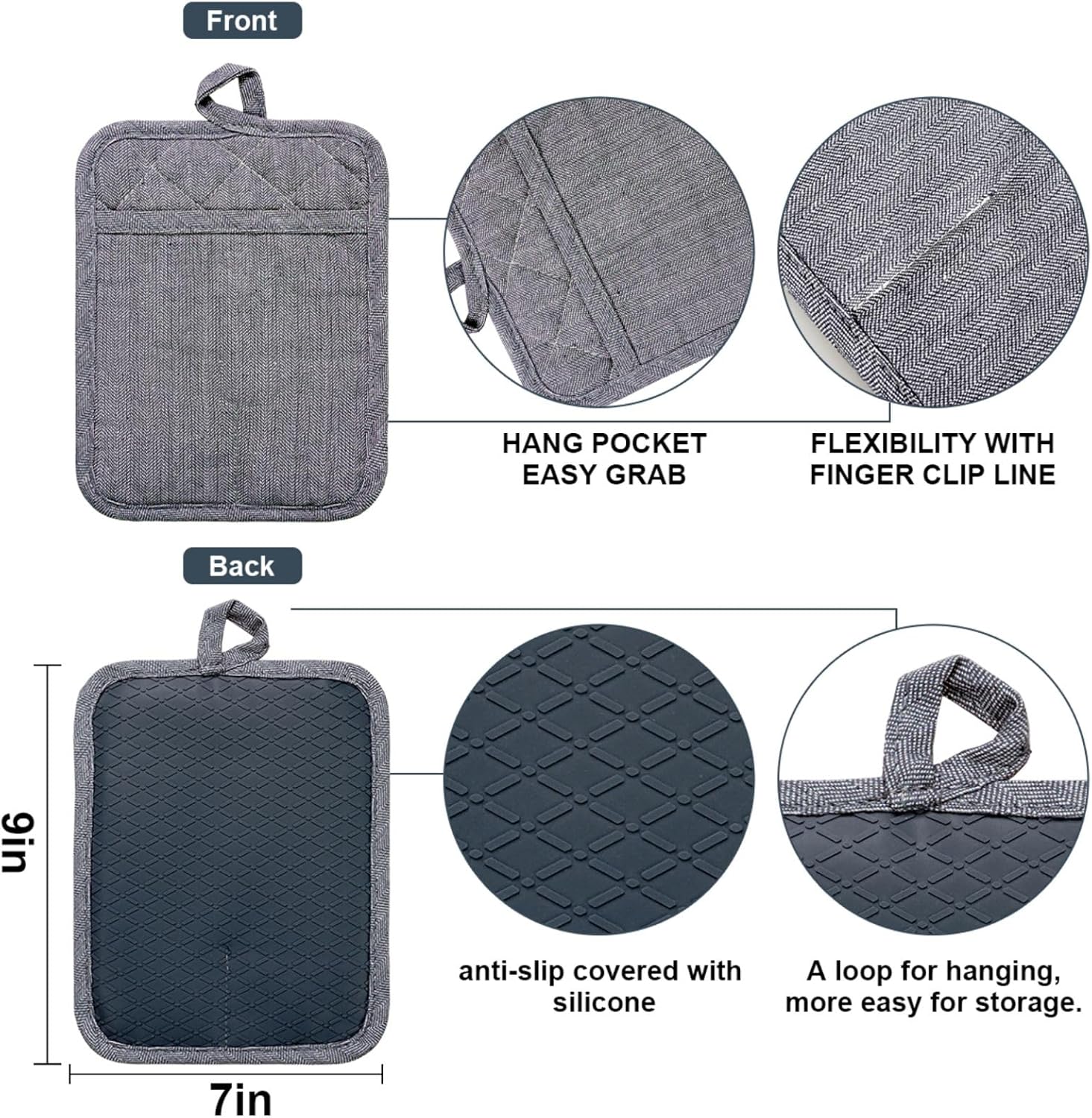 Safe Kitchen silicone pot holders 3-packs heat resistant BBQ and oven mitts