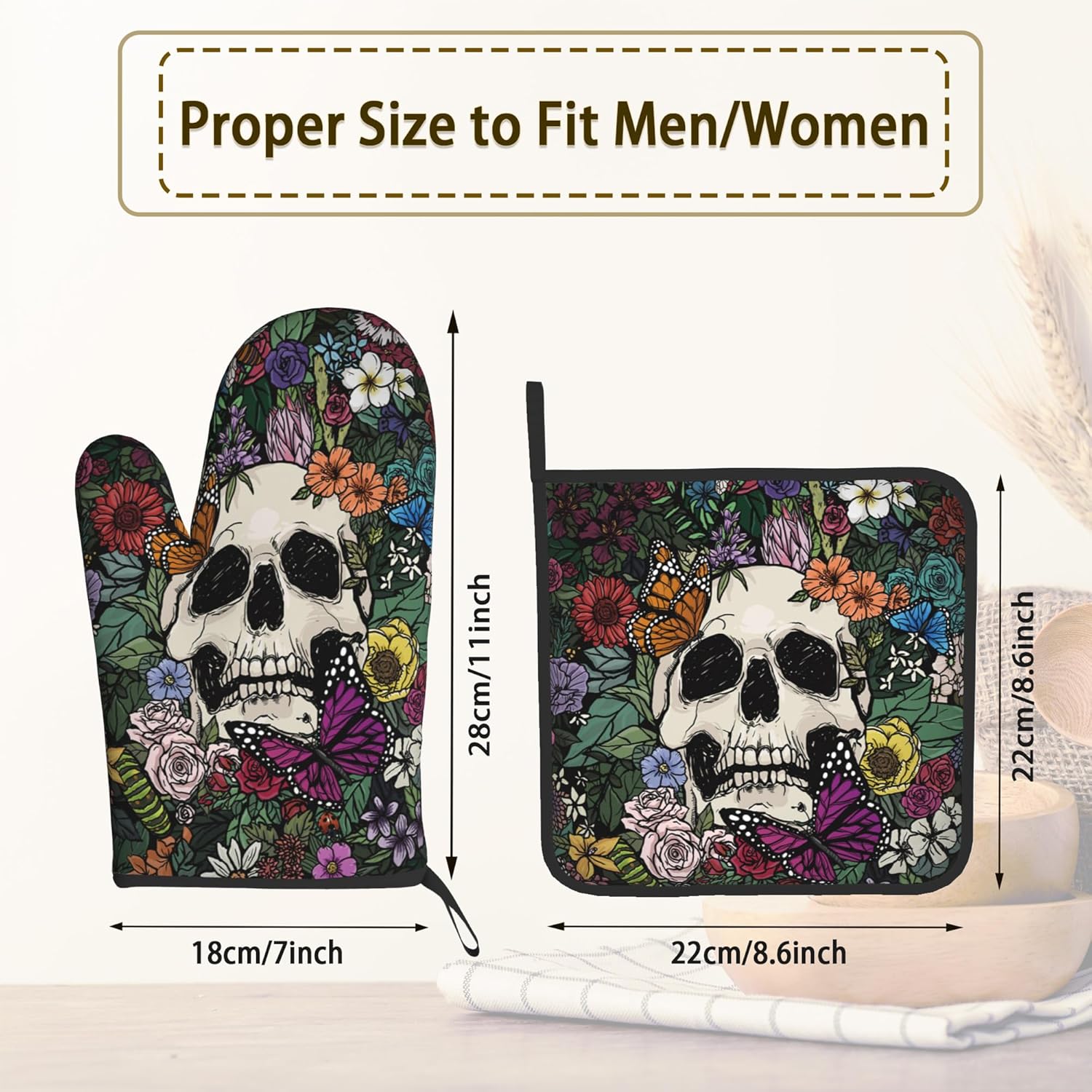 Gothic Skull Pot Holders Oven Mitts