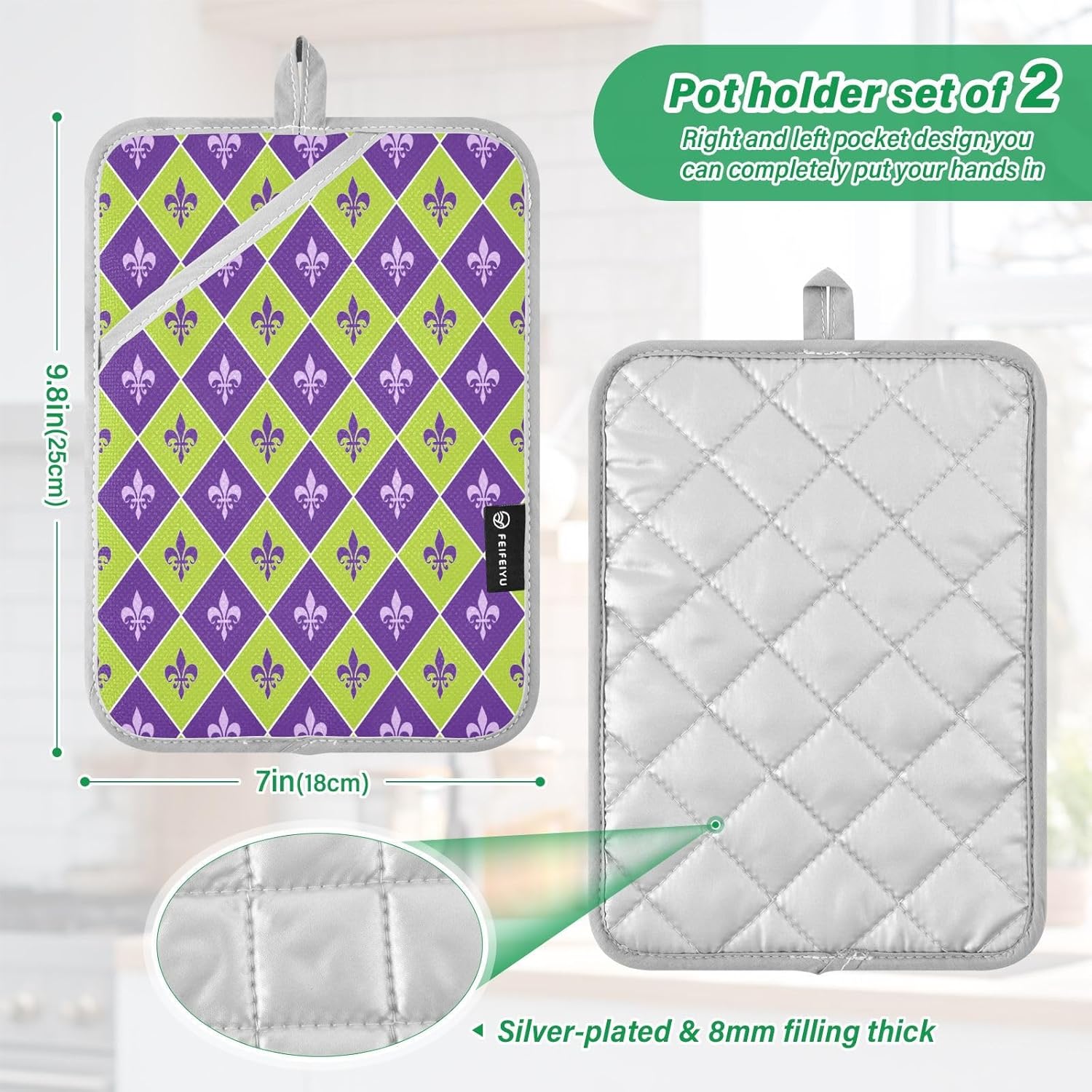 Kcldeci Heat-Resistant 2-Pack Potholders for Oven Mitts