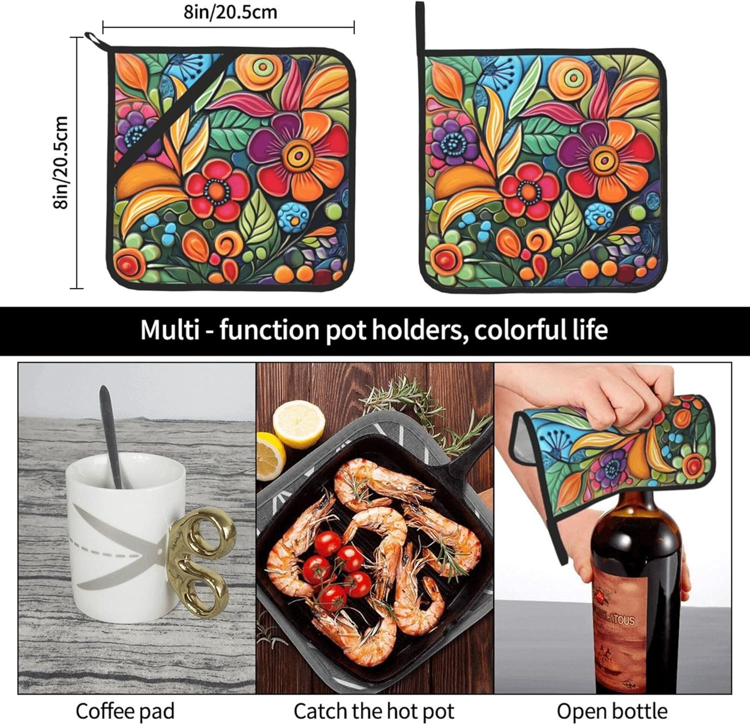HOYYU Heat-Resistant Boho Potholders Set