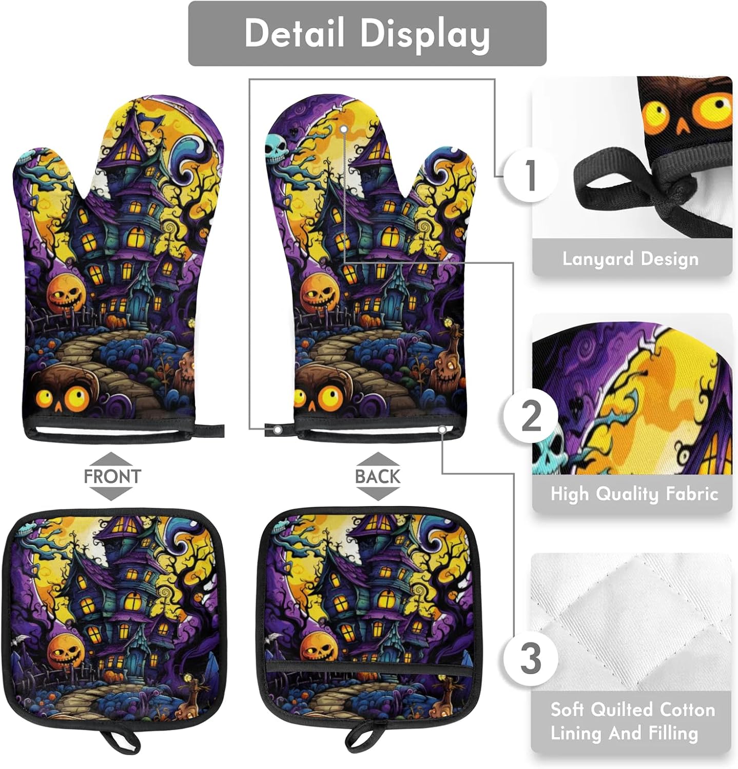 F Plaid Halloween Castle Oven Mitts and Pot Holder Set