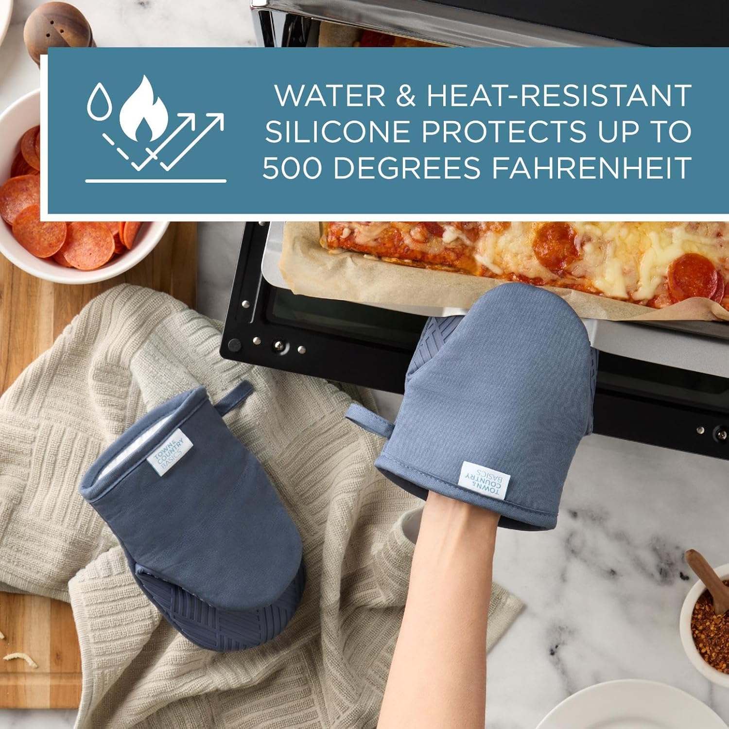 TOWN COUNTRY BASICS Mini Oven Mitt Set 2-Pack Heat Resistant