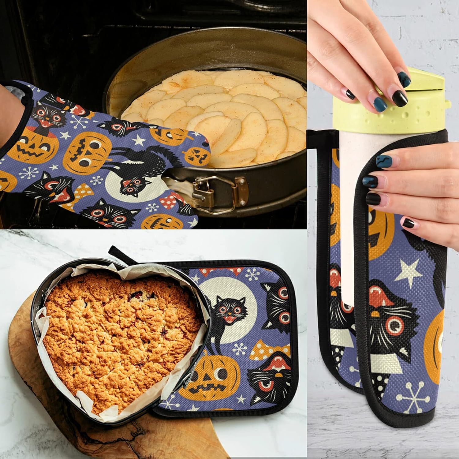 HURPAN Oven Mitts Pot Holders Set
