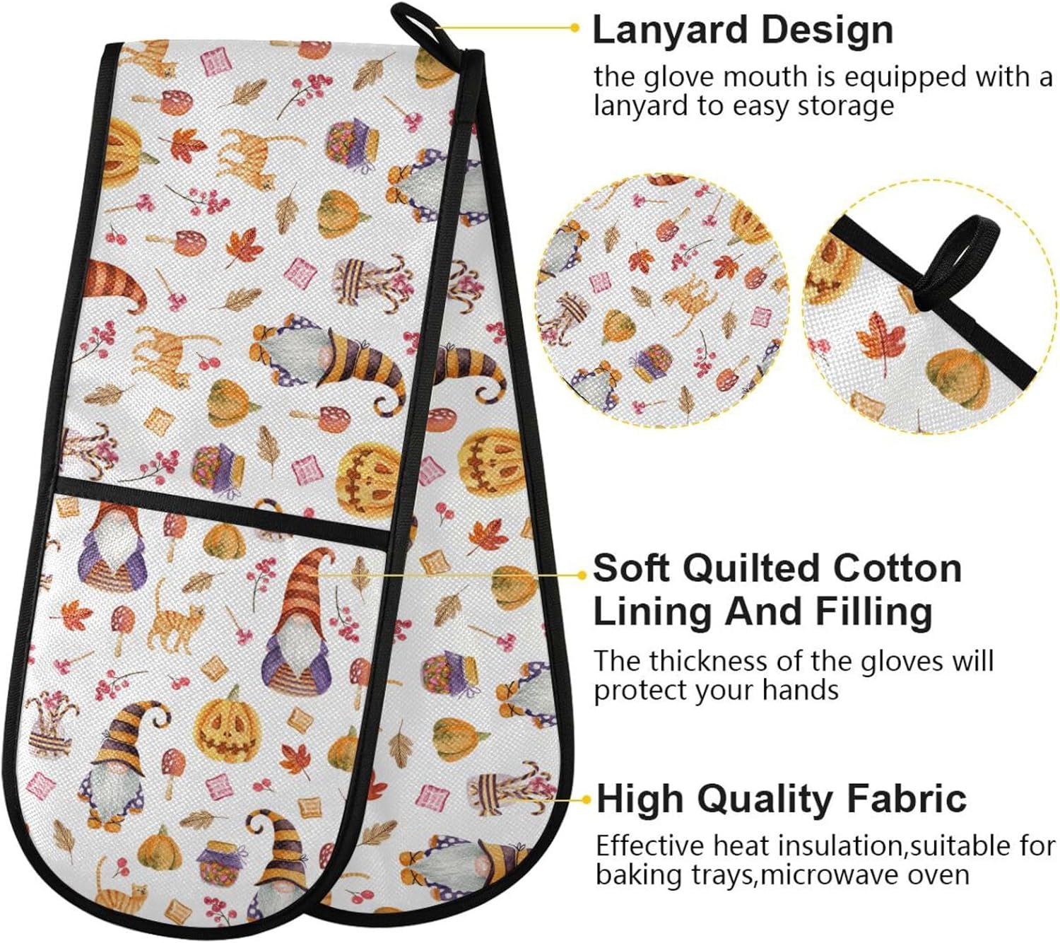 Seamless Halloween Gnomes on White Double Oven Mitts