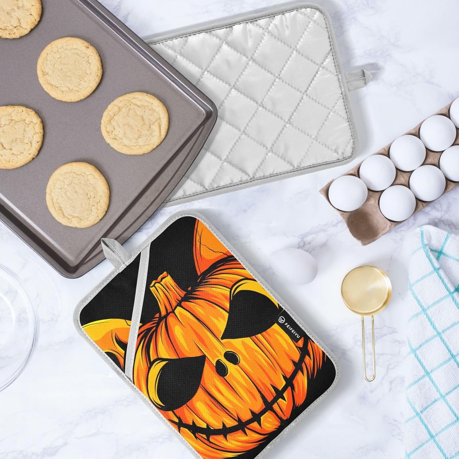 Halloween-small pumpkin skeleton heat-resistant pot holders kitchen mitts