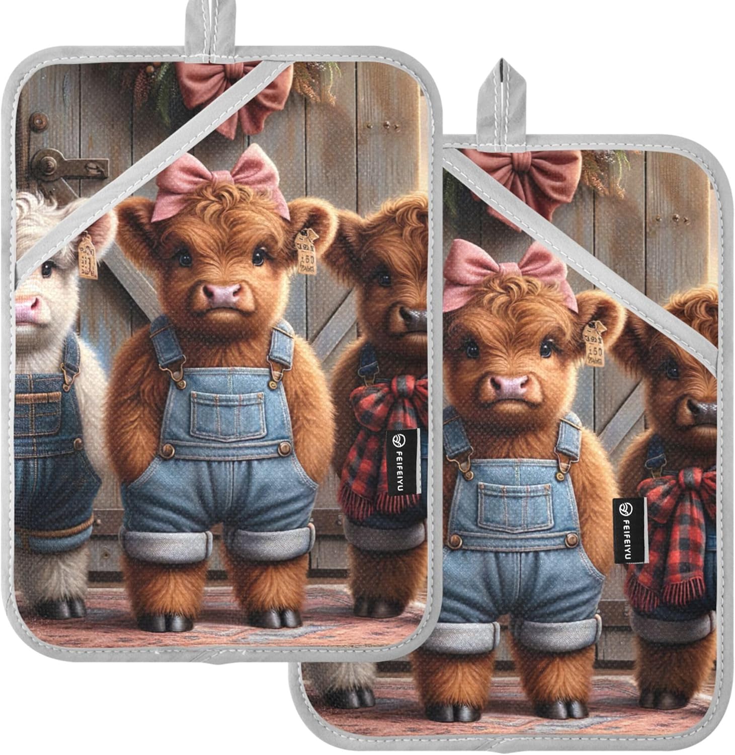 Funny Highland Cows Cute Heat Resistant Potholder Set of 2