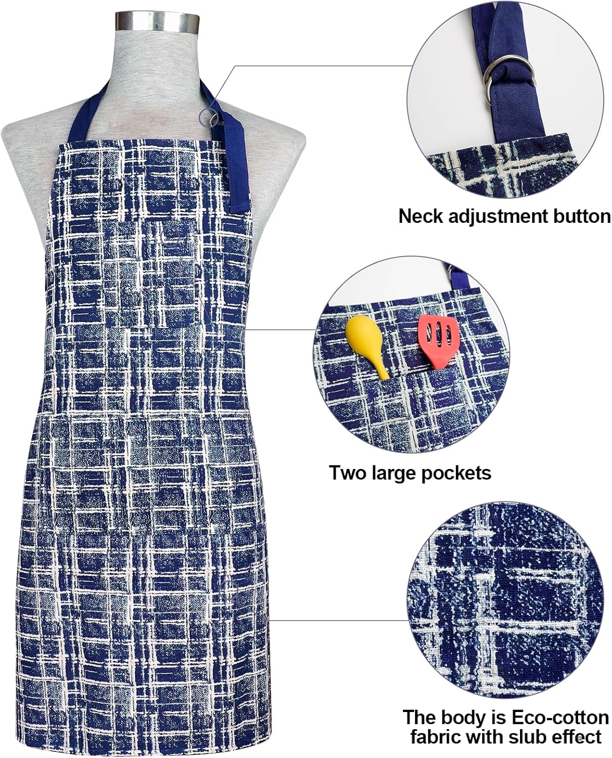 Alselo Oven Mitts and Pot Holders Set of 5 with Cooking Apron Navy