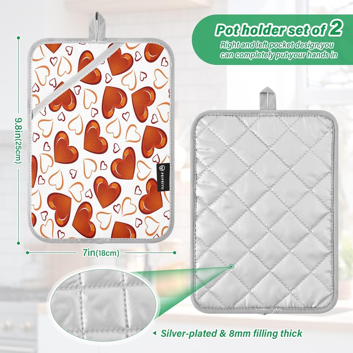 Kcldeci Red Hearts 2-Pack Pot Holder Set