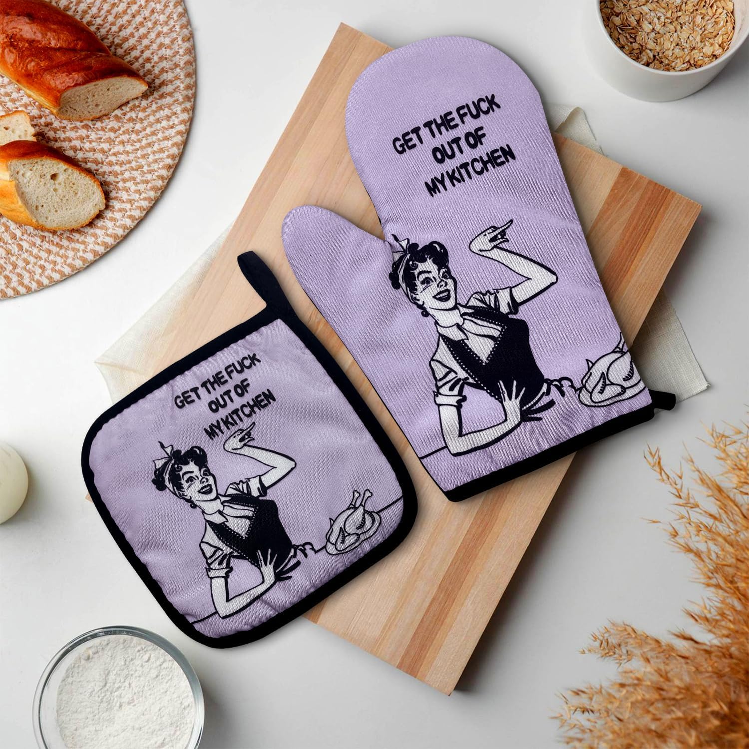 Funny Oven Mitts Set for Kitchen Baking