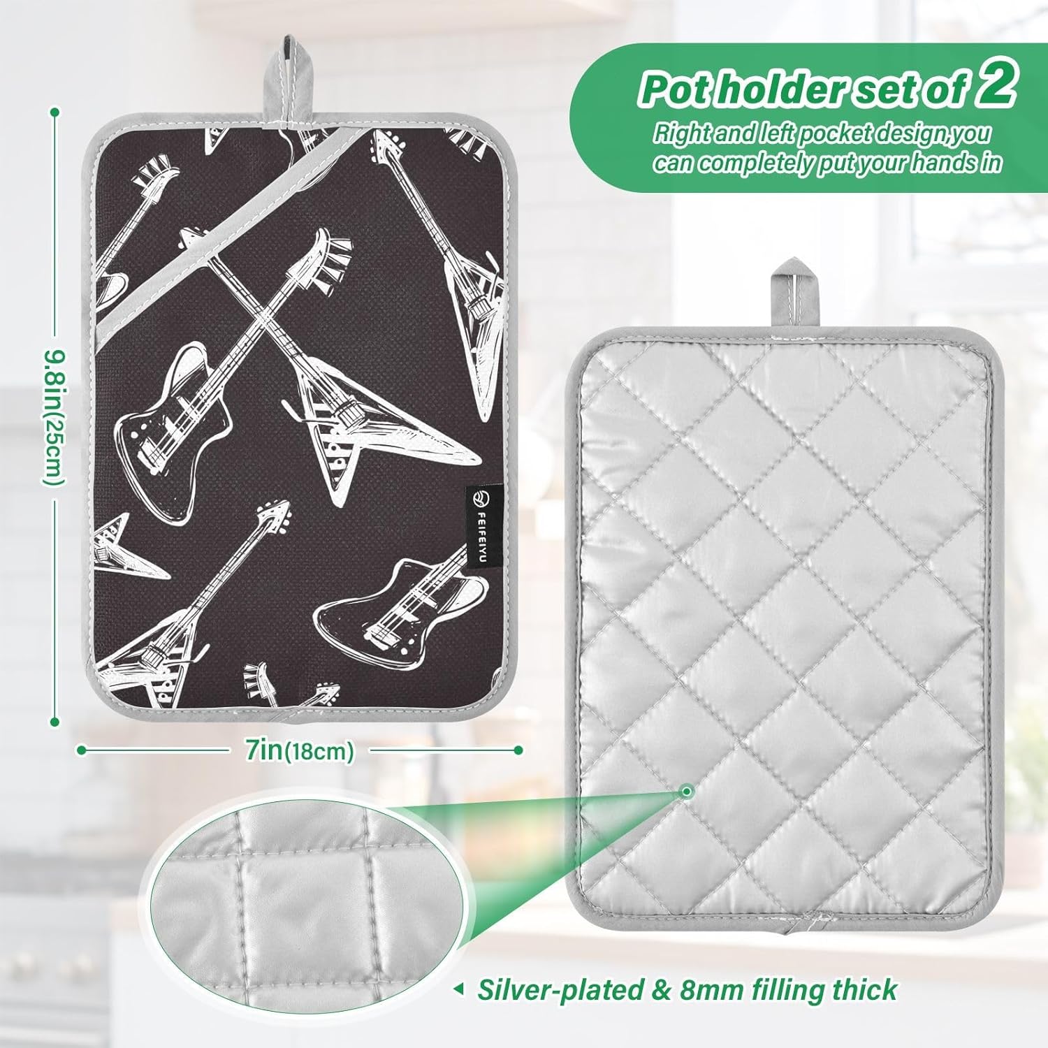 Potholder Rock and Roll Electric Rock Guitars Pot Holder Set of 2