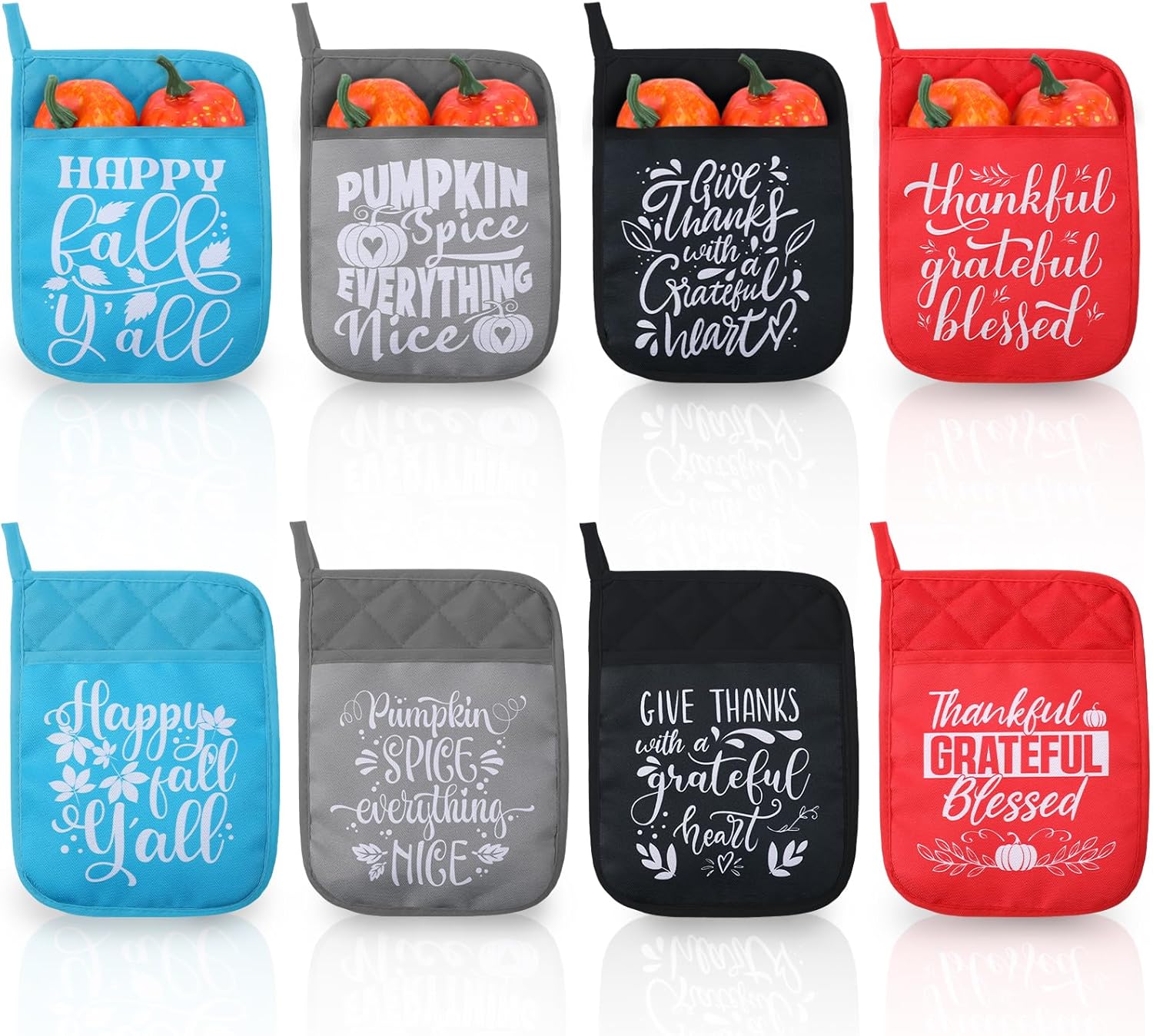 Zhehao 8 Pcs Thanksgiving Pot Holders Set with Pockets