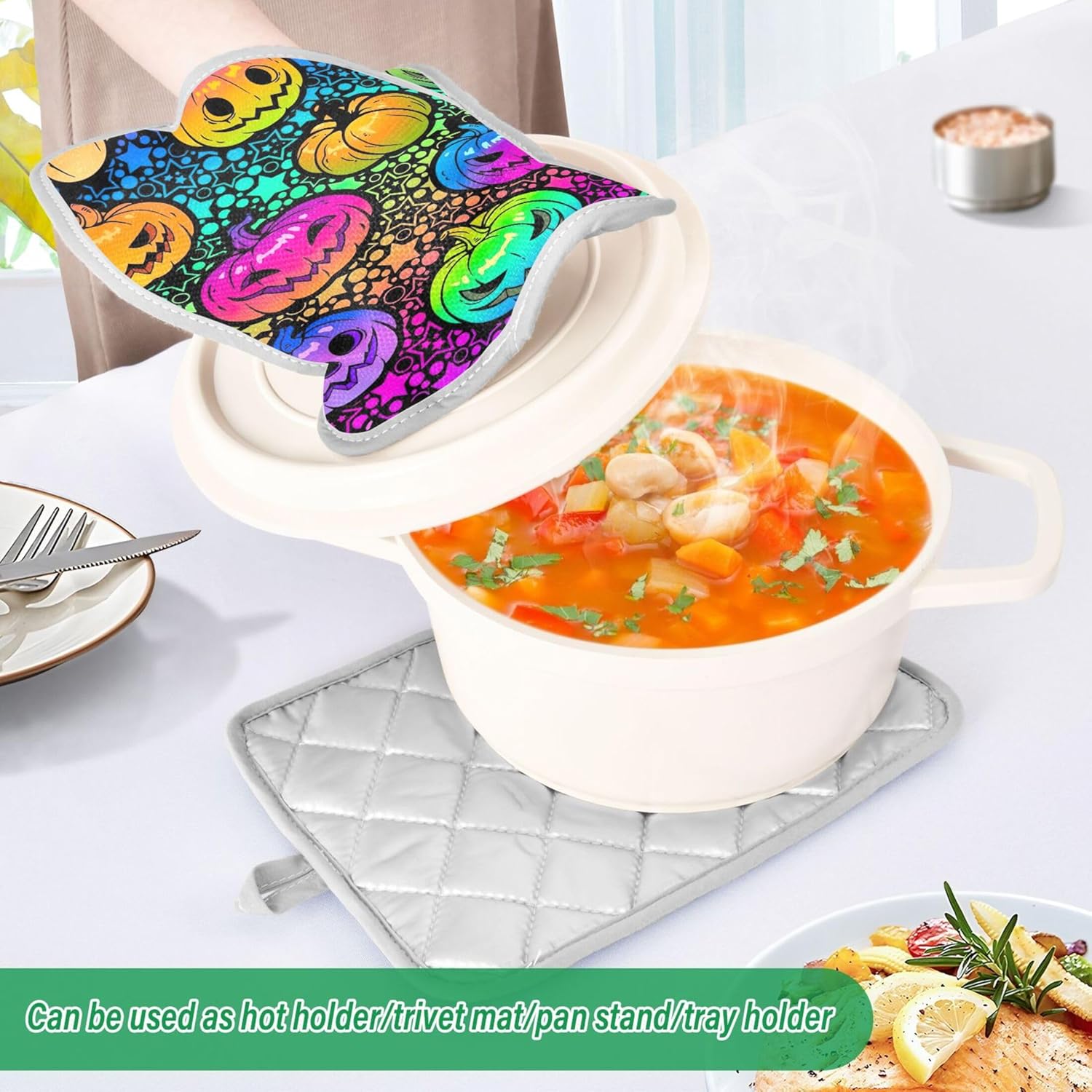 Bright Rainbow Halloween Pumpkins Pot Holder Set Heat-Resistant Cute Functional
