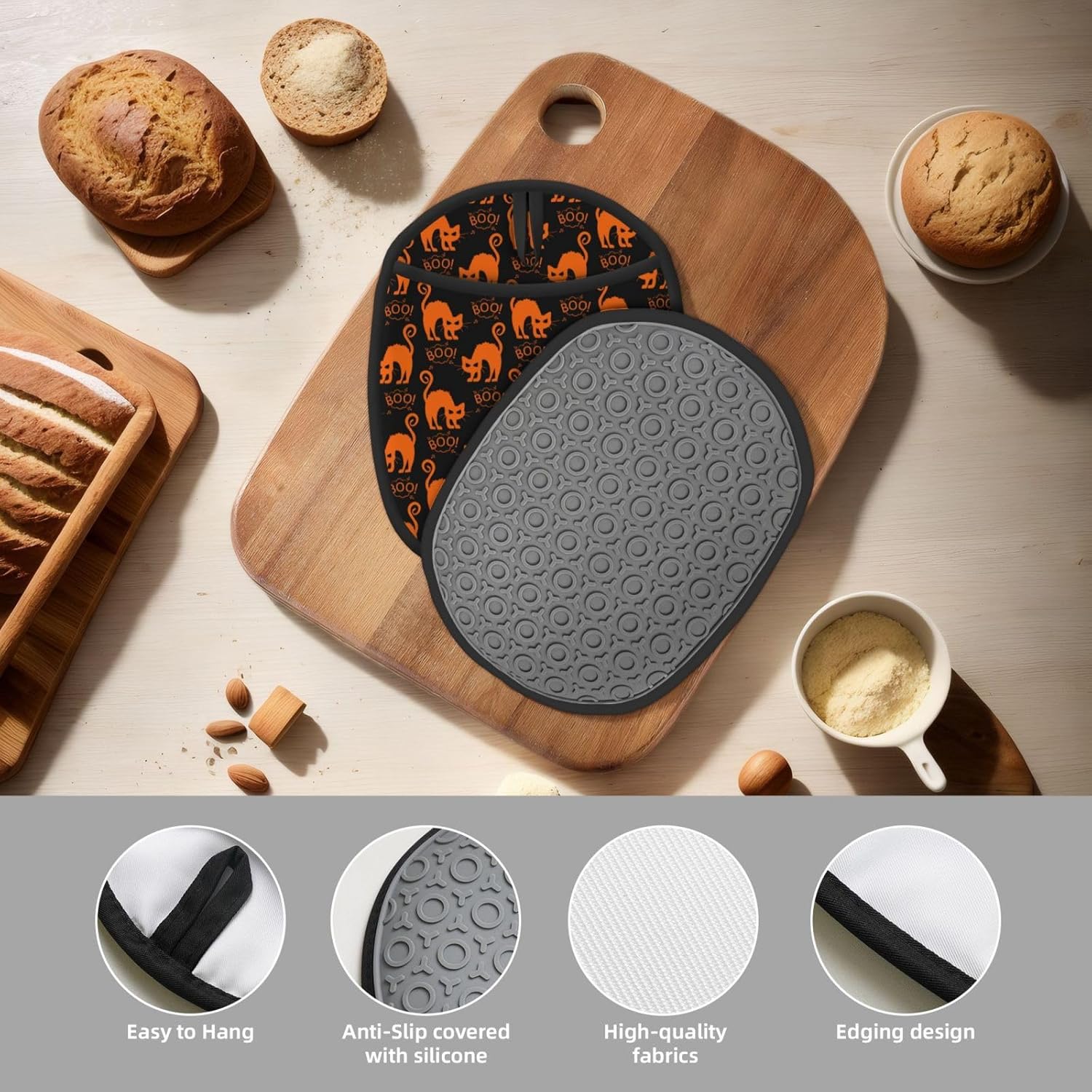 Halloween CatKat Heat-Resistant Oven Mitts with Pocket