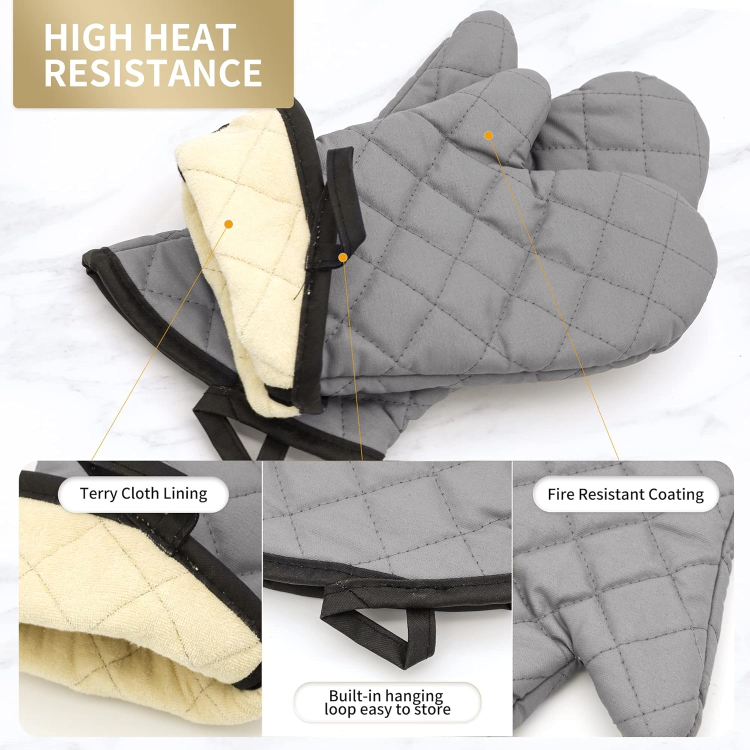 Flame Resistant Heat-Resistant Quilted Oven Mitt Set