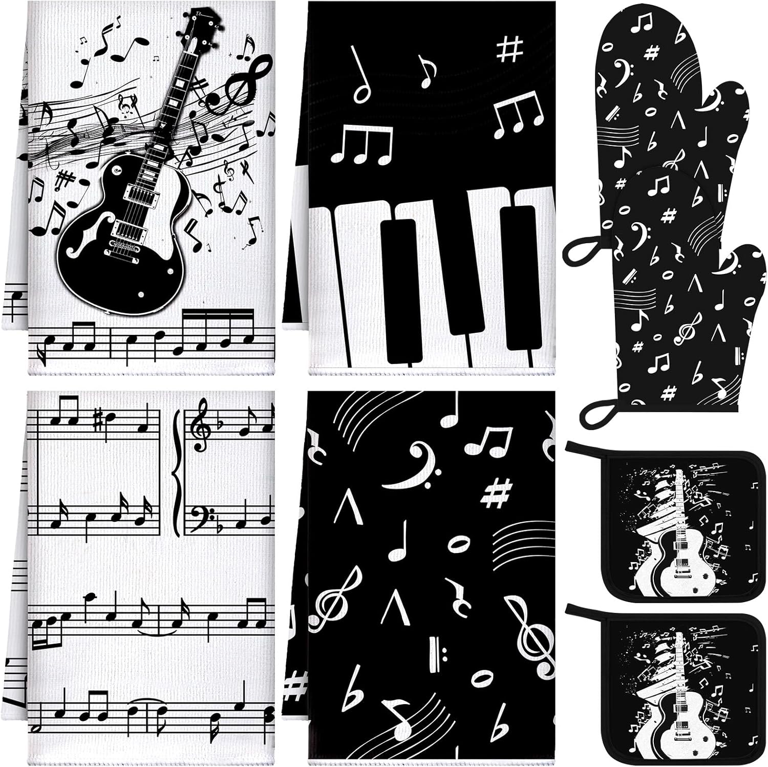 Comfortable Oven Mitts Pot Holders Set with Music Note Patterns