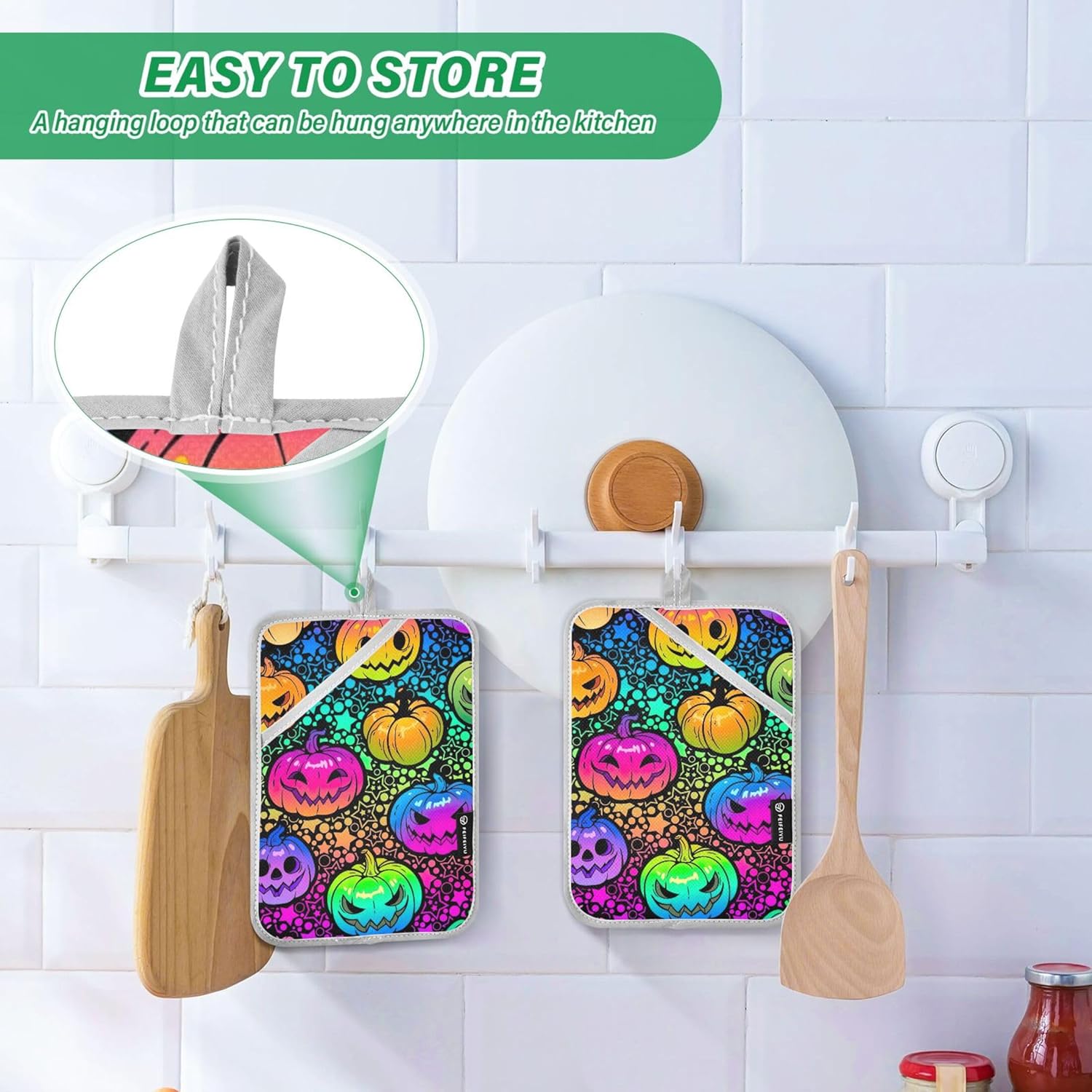 Bright Rainbow Halloween Pumpkins Pot Holder Set Heat-Resistant Cute Functional