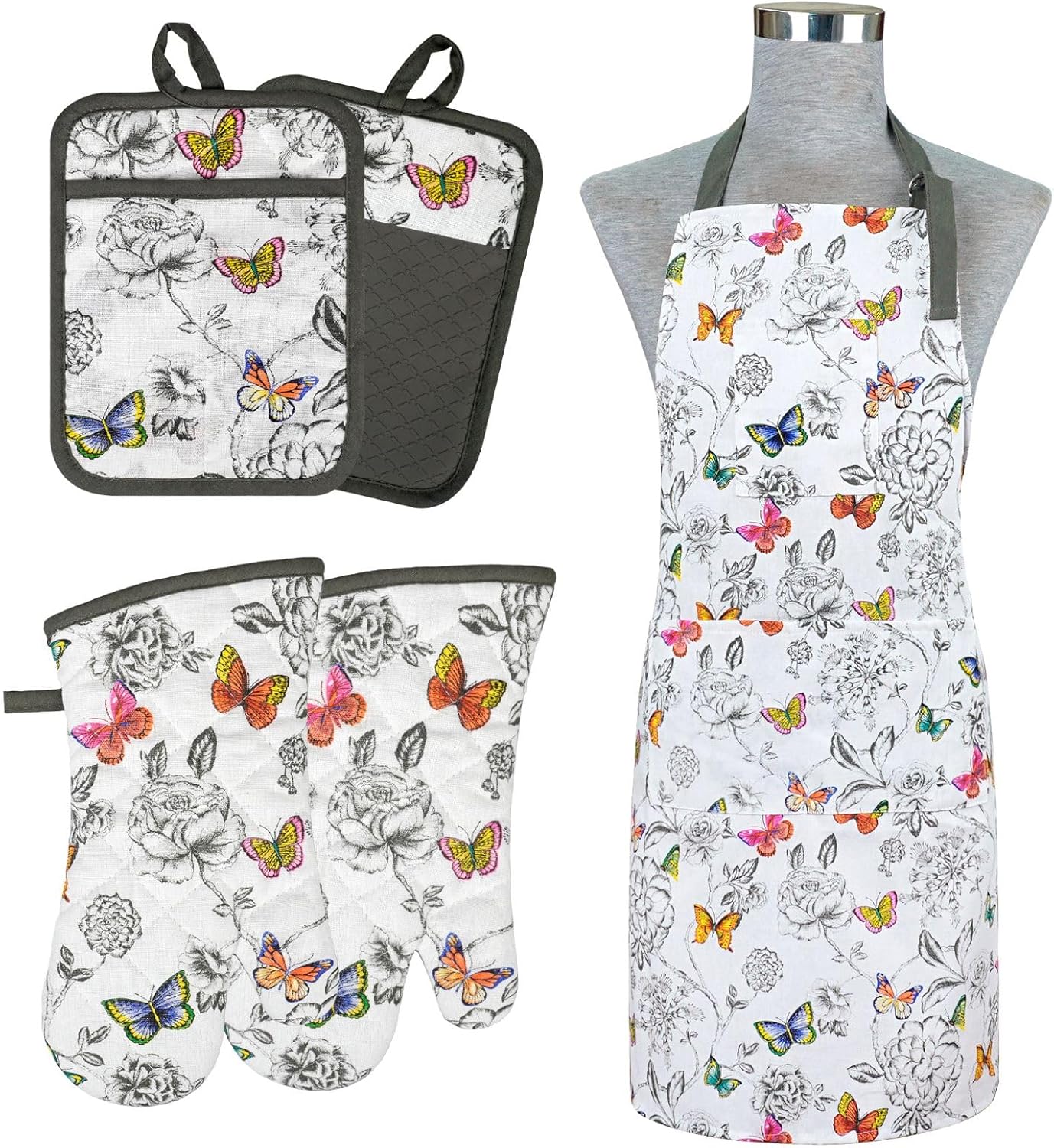 Alselo Oven Mitts Set of 5 with Butterfly Apron