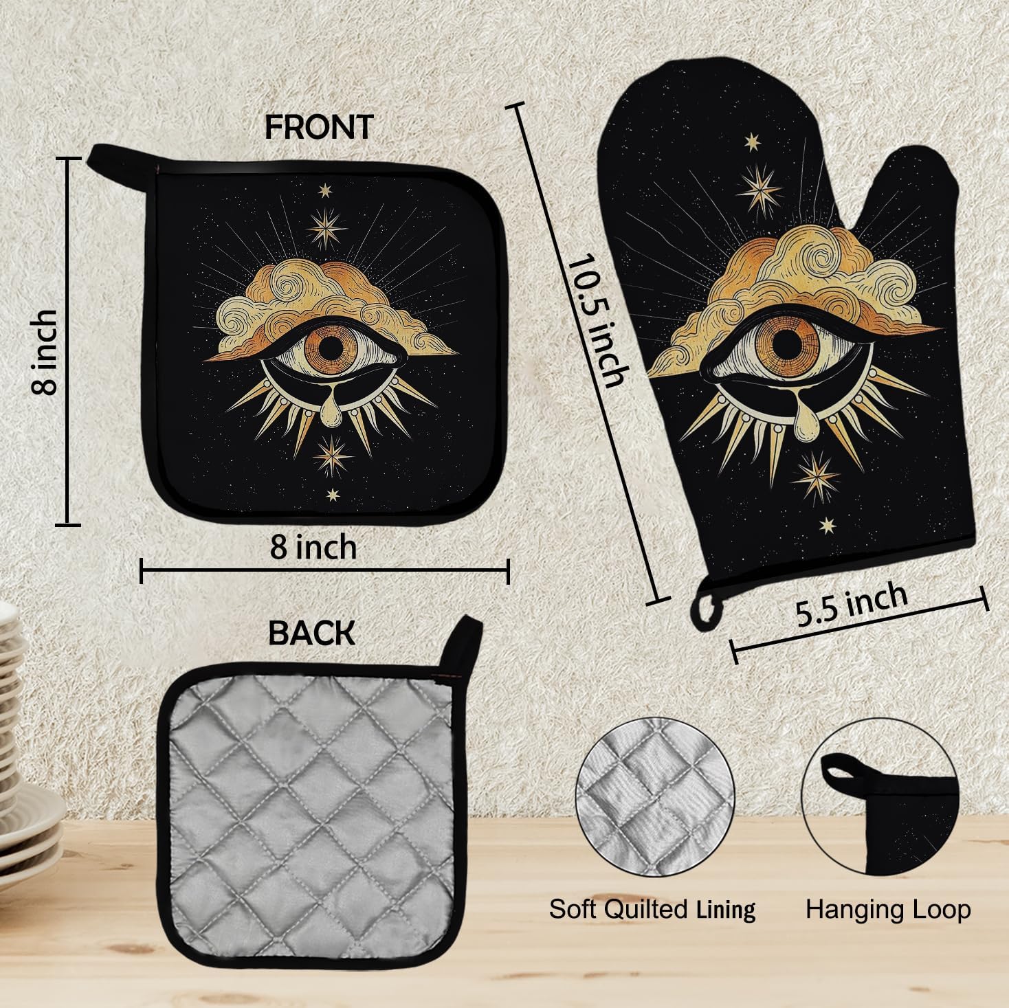 Mingnei Tarot Evil Eye Oven Mitts and Potholder Set
