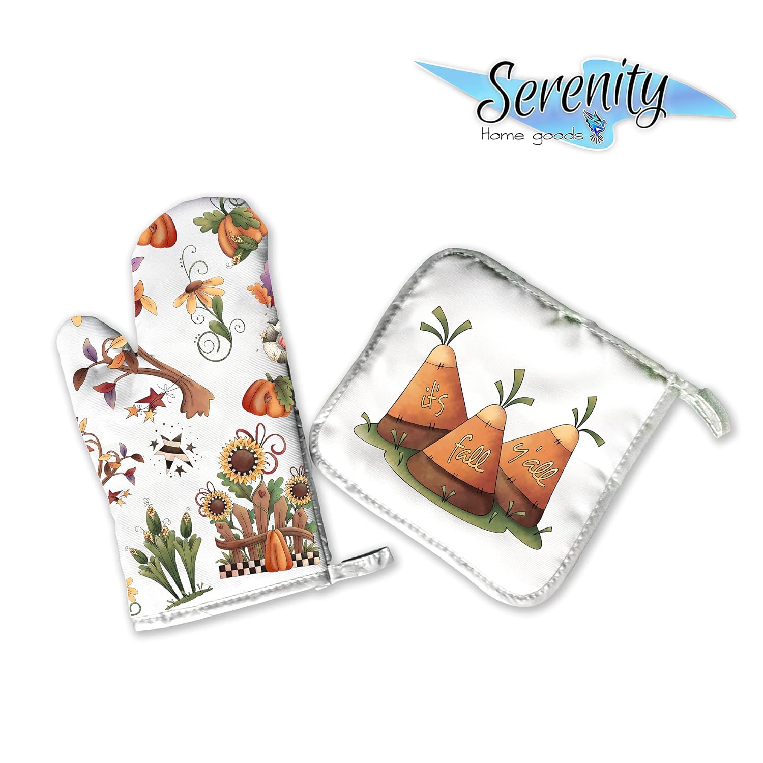 Cozy Kitchen Decor Rustic Harvest Oven Mitt Pot Holder Set