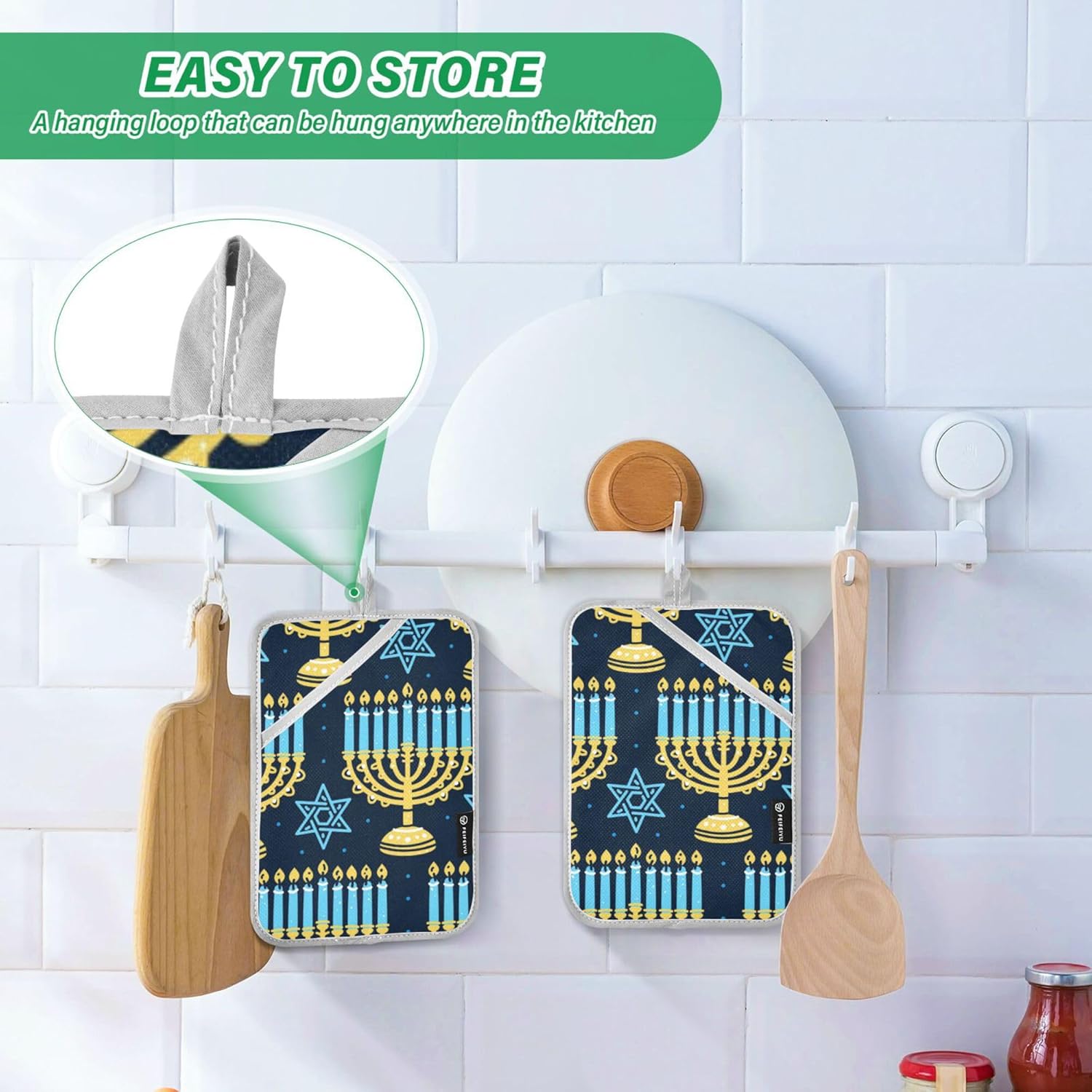Wudan Happy Hanukkah Candelabra Candles 2 Pack Heat Resistant Potholders for Kitchen