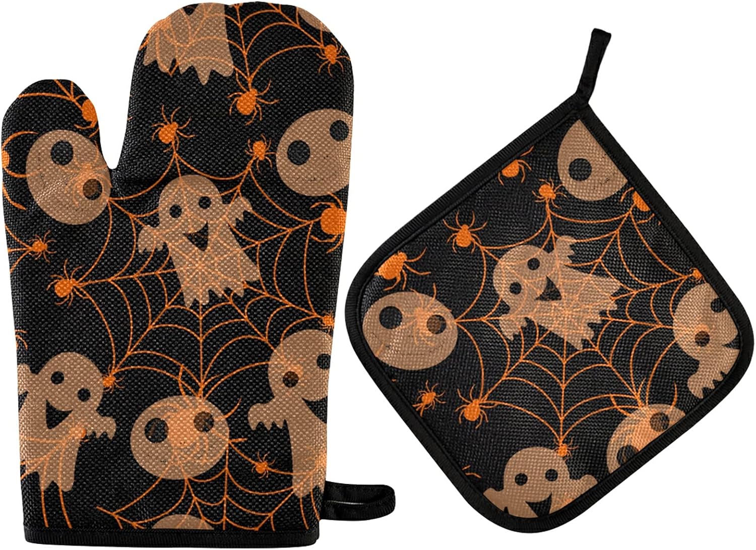 Aflyko Halloween Oven Mitt Set Heat Resistant Functional Cooking Gloves Potholders
