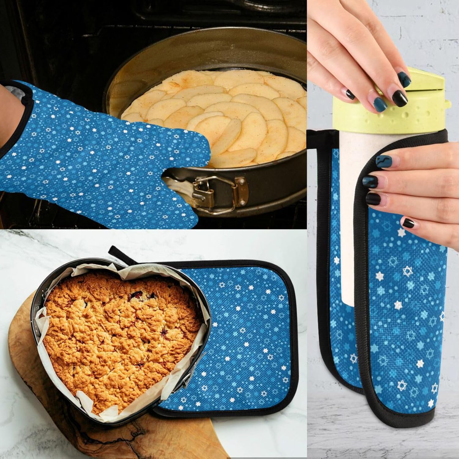 Hanukkah Stars David Oven Mitts Potholders Set