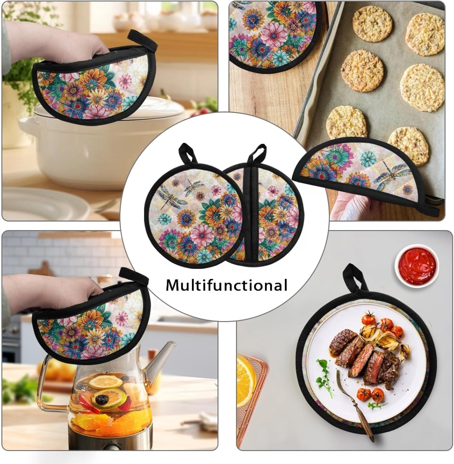 Boho Floral Dragonfly Potholders