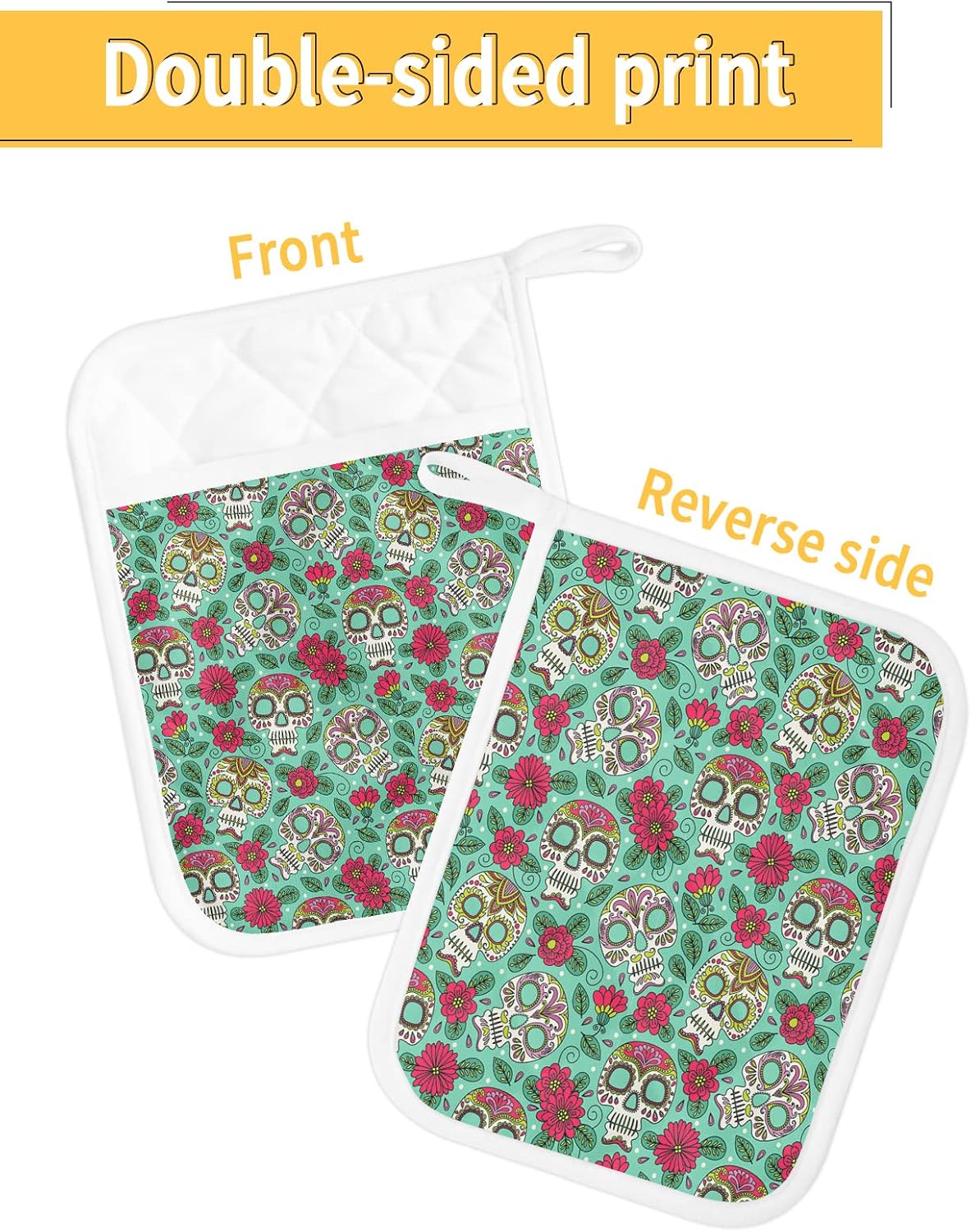 Hilarious 5-Pack Pot Holders with Sugar Skulls for Kitchen Fun