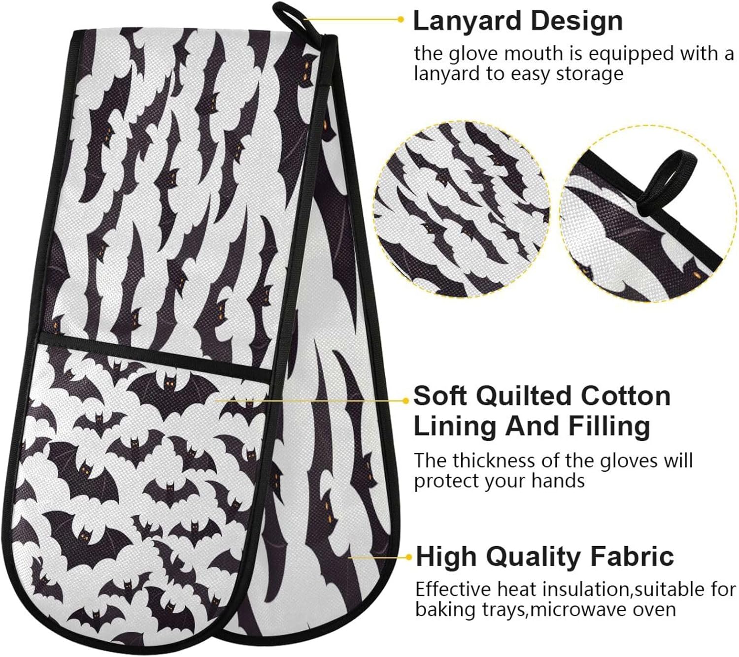 Quteprint Halloween Black Bats Oven Mitts 7 x 35