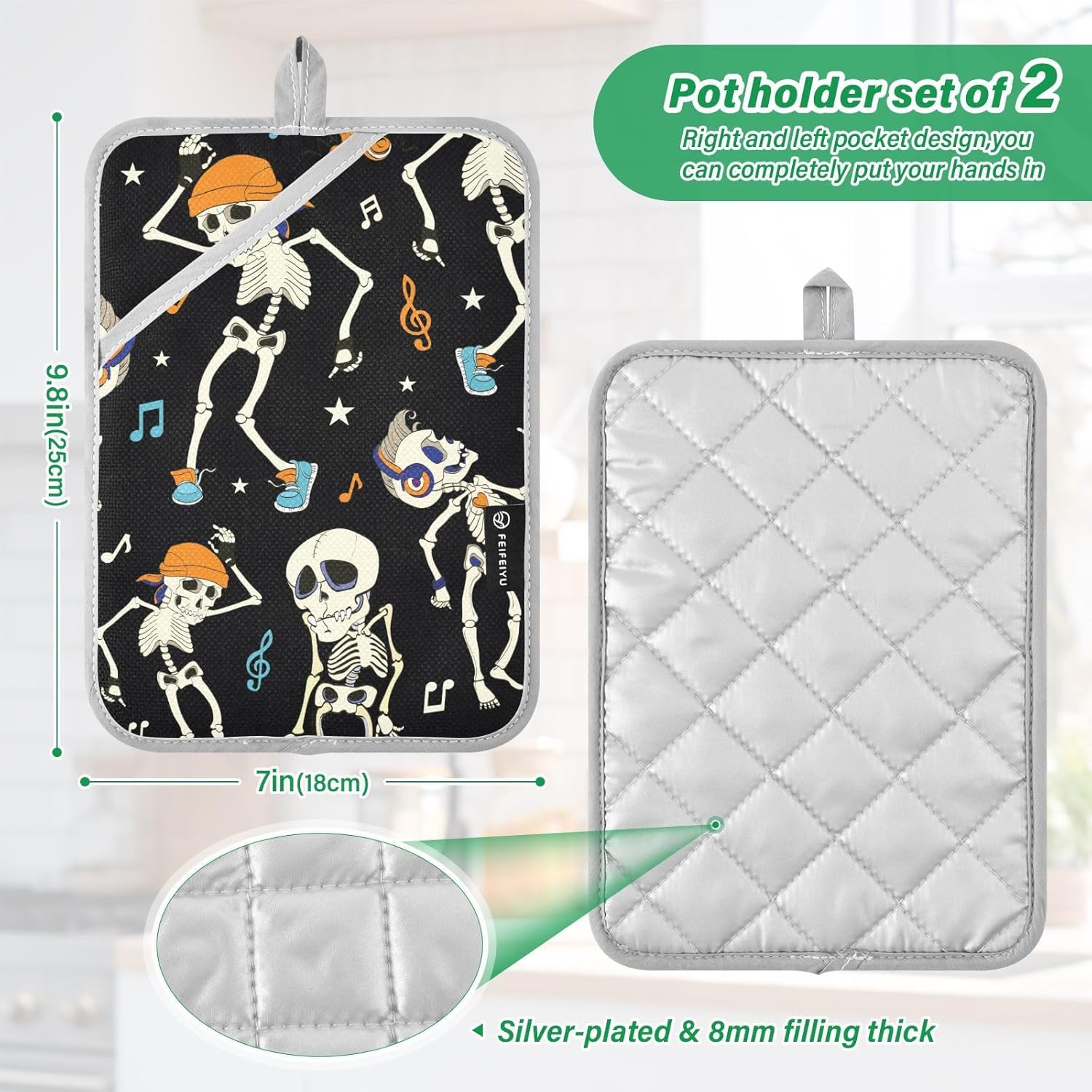 OURVII Halloween Potholders with Pockets 2 Pack