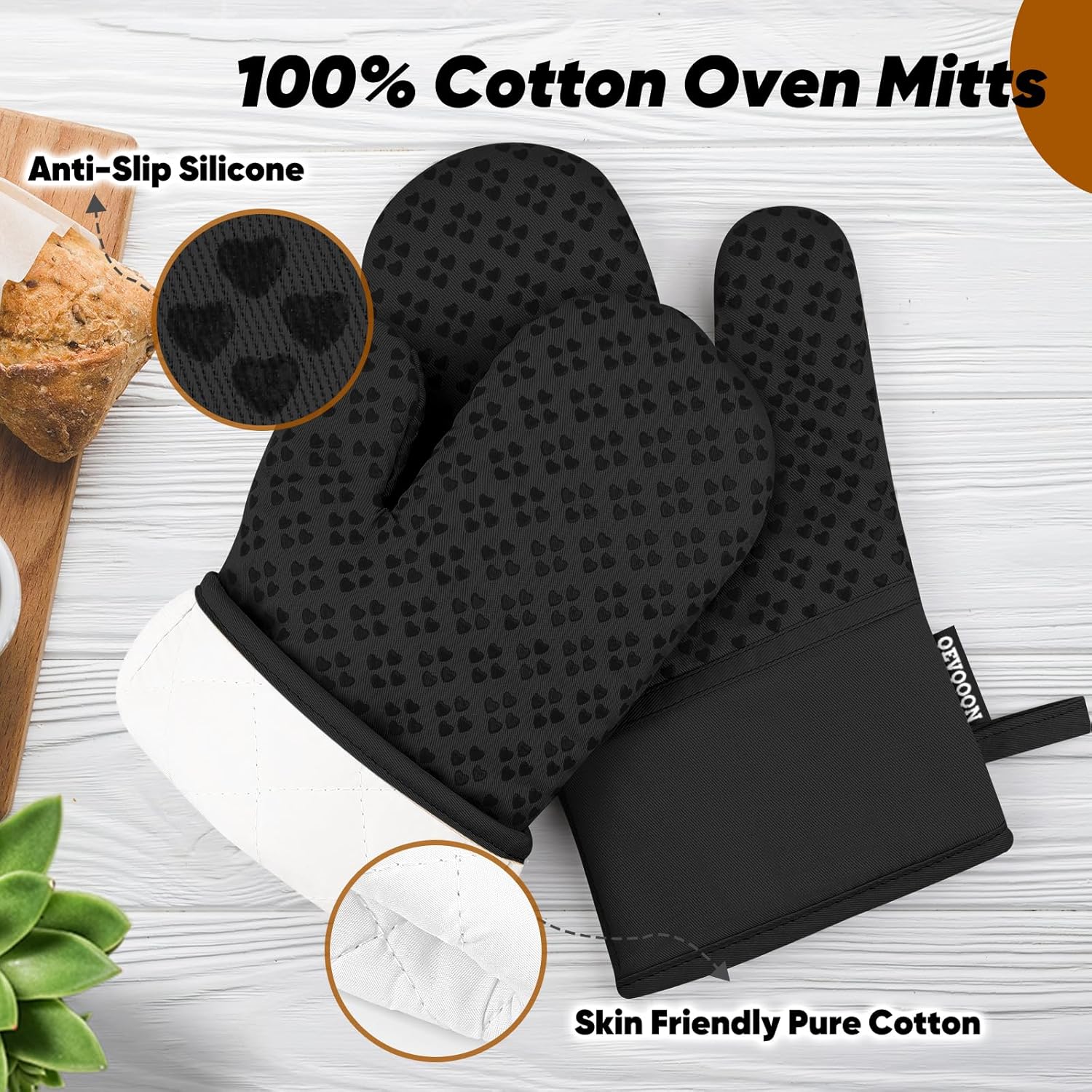 Qevooon Oven Mitts Pot Holders Set - Heat Resistant Silicone grip Easy to Use