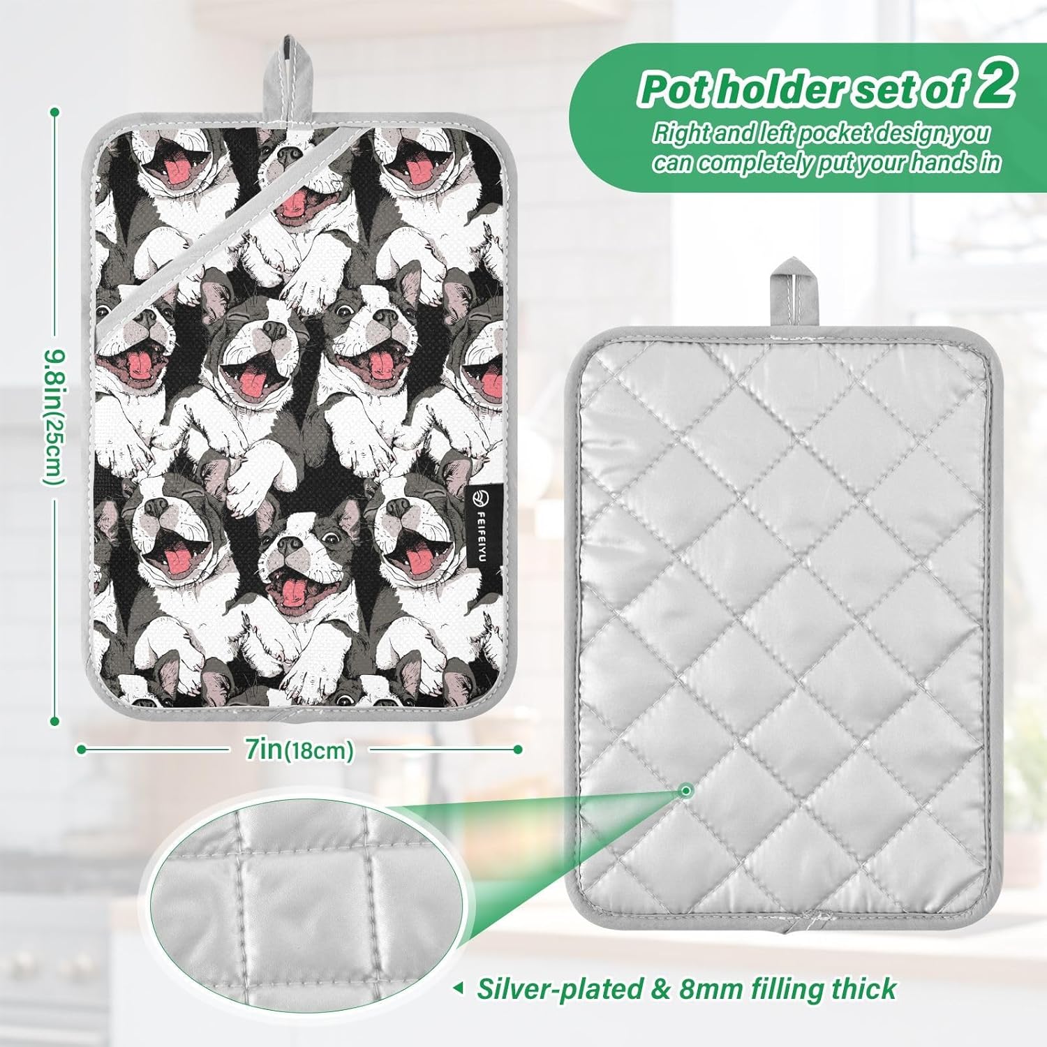 Dalzium Funny Boston Terrier Potholder Set of 2