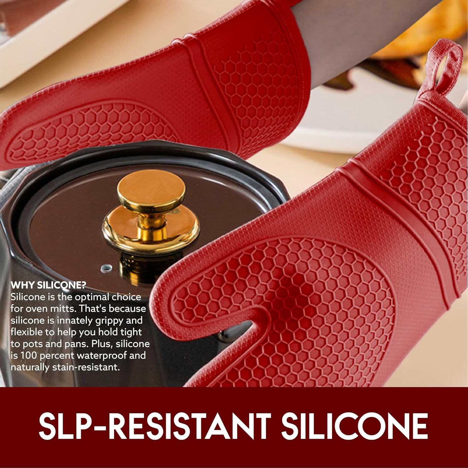 Set of 2 Silicone Oven Mitts with Waterproof and Non-Slip Design