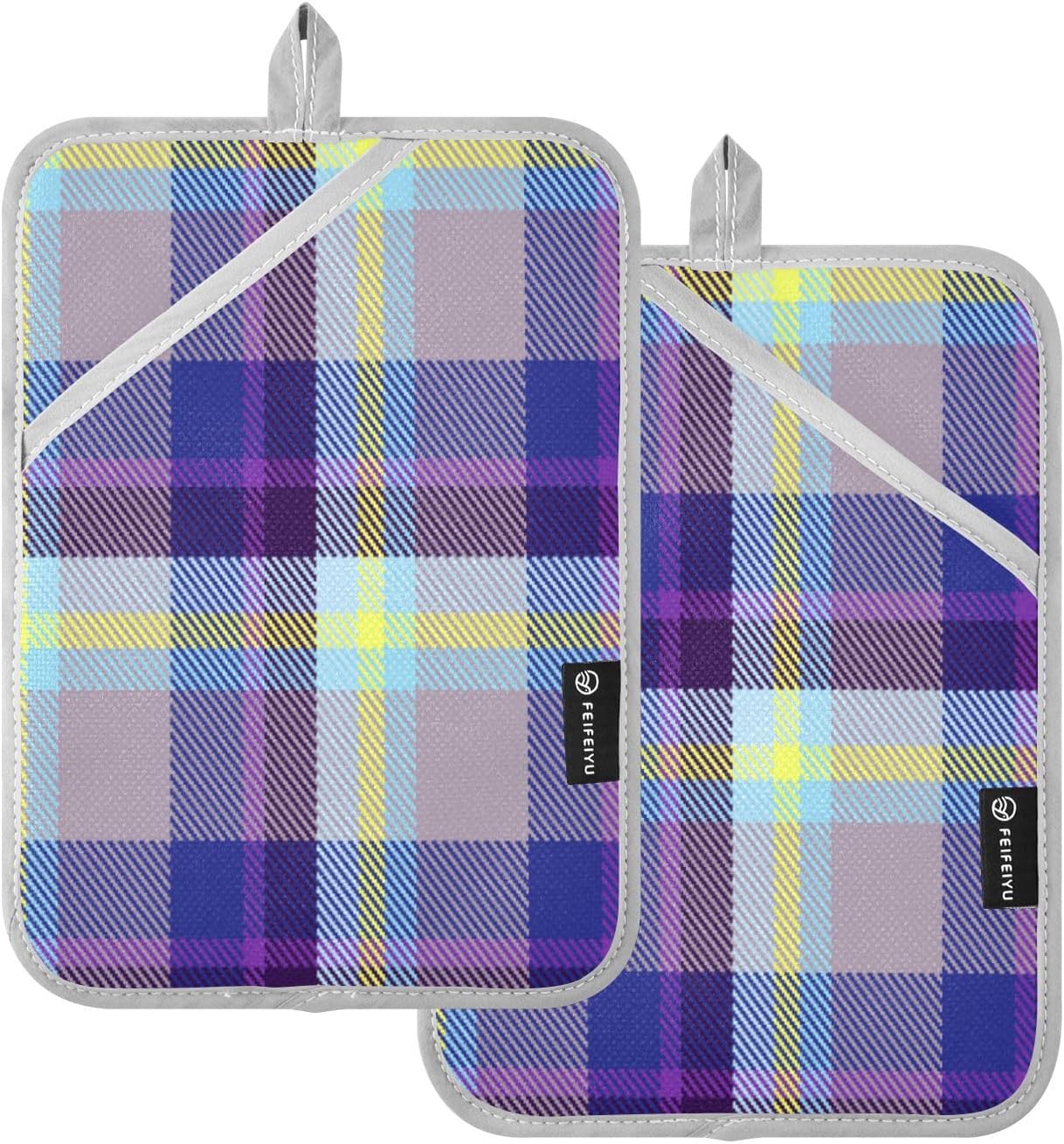Kcldeci Madras Plaid Heat-Resistant Potholders for Cooking Baking
