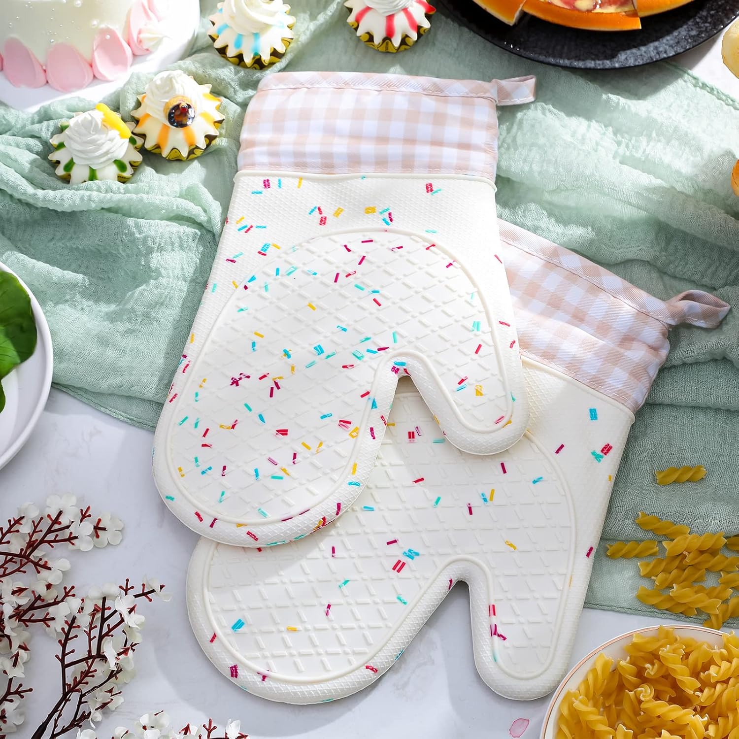 2-Piece Silicone Oven Mitts Waterproof Heat Resistant 500