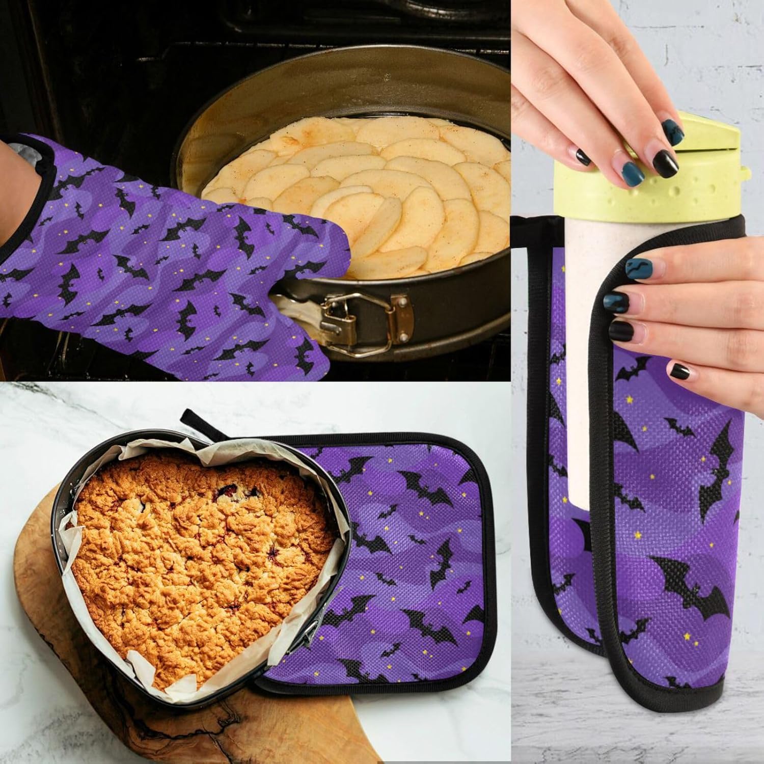 Halloween Black Bat Oven Mitts and Pot Holders