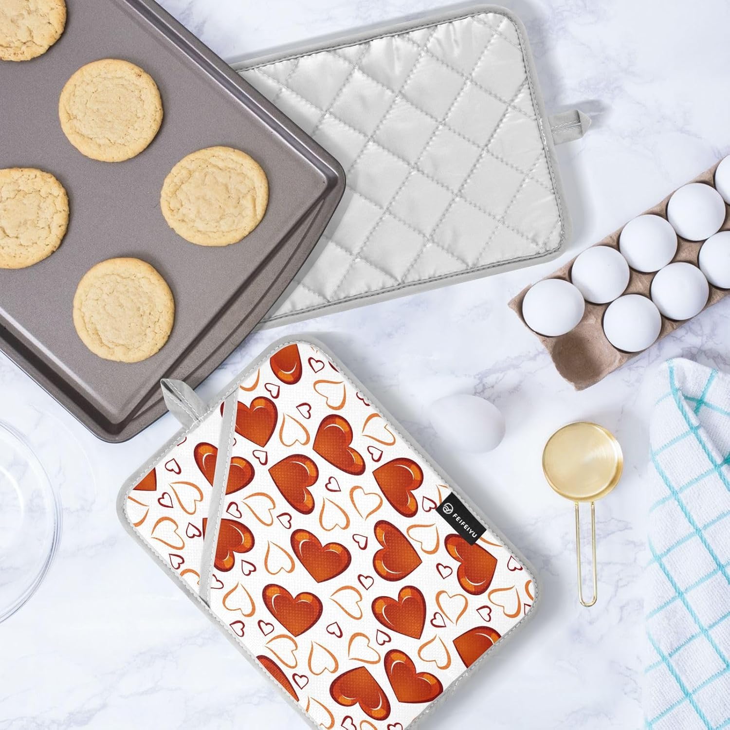 Kcldeci Red Hearts 2-Pack Pot Holder Set