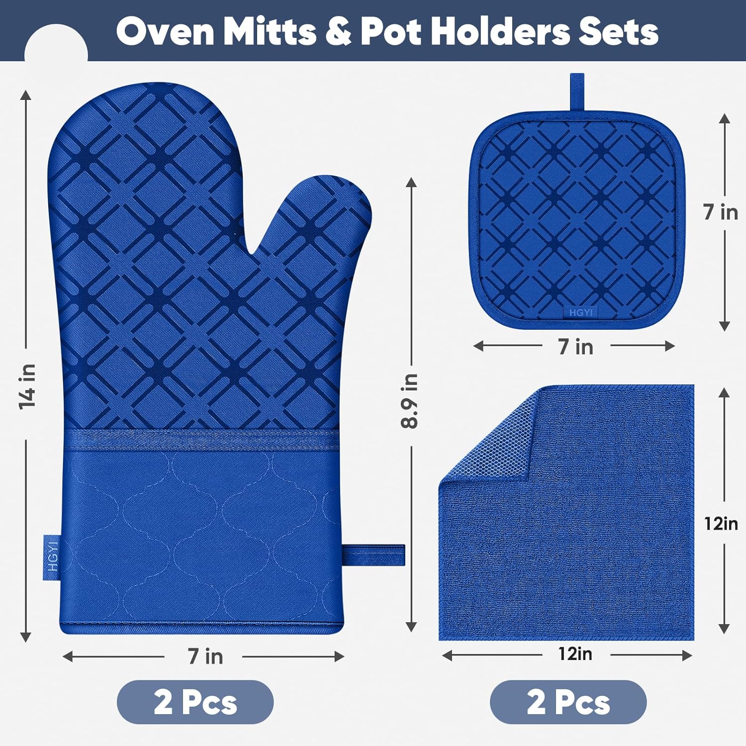 Oven Mitts and Pot Holders Set with 500 Heat Resistance Royal Blue